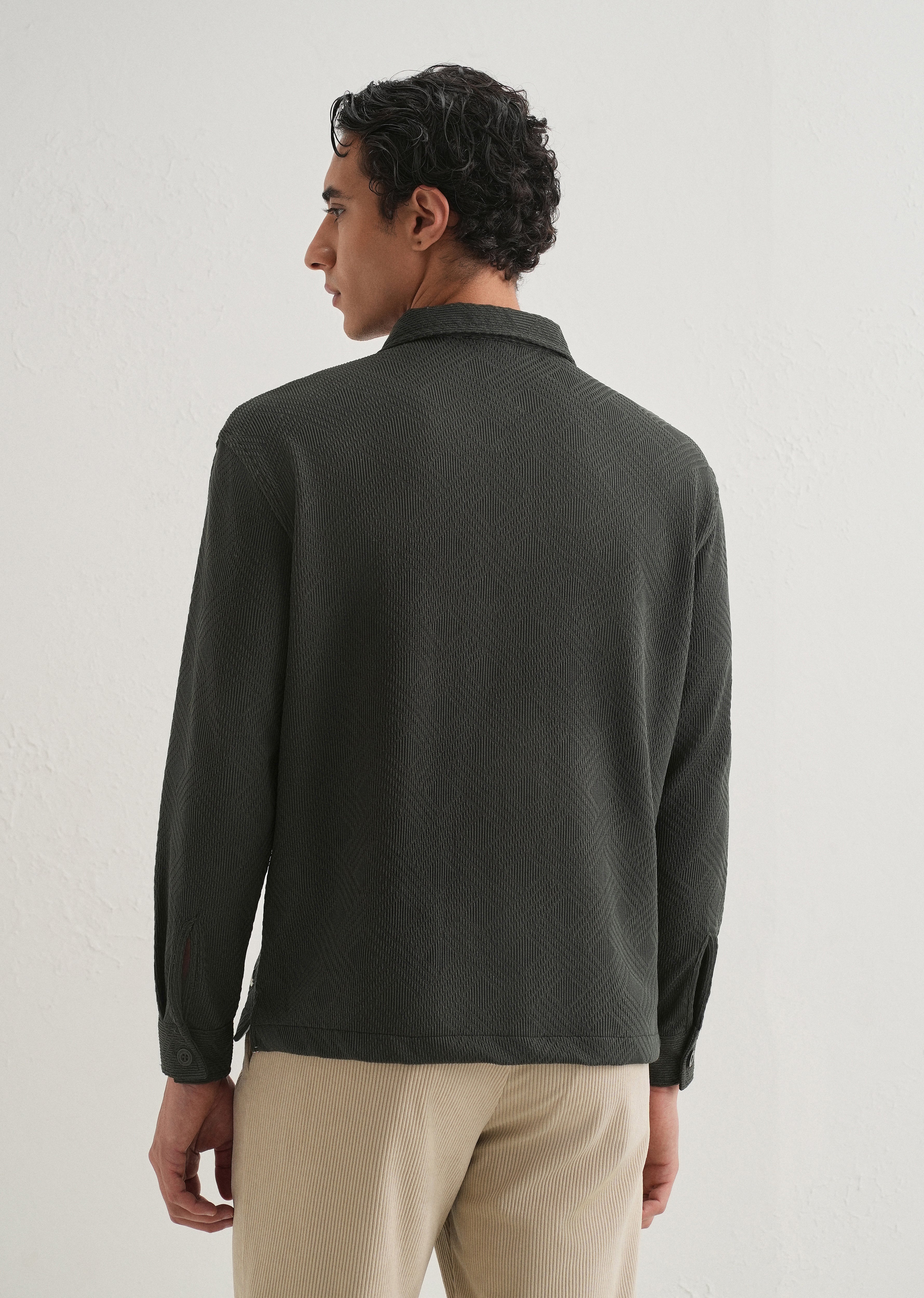 Olive Green Textured Knit Shacket - Image 4