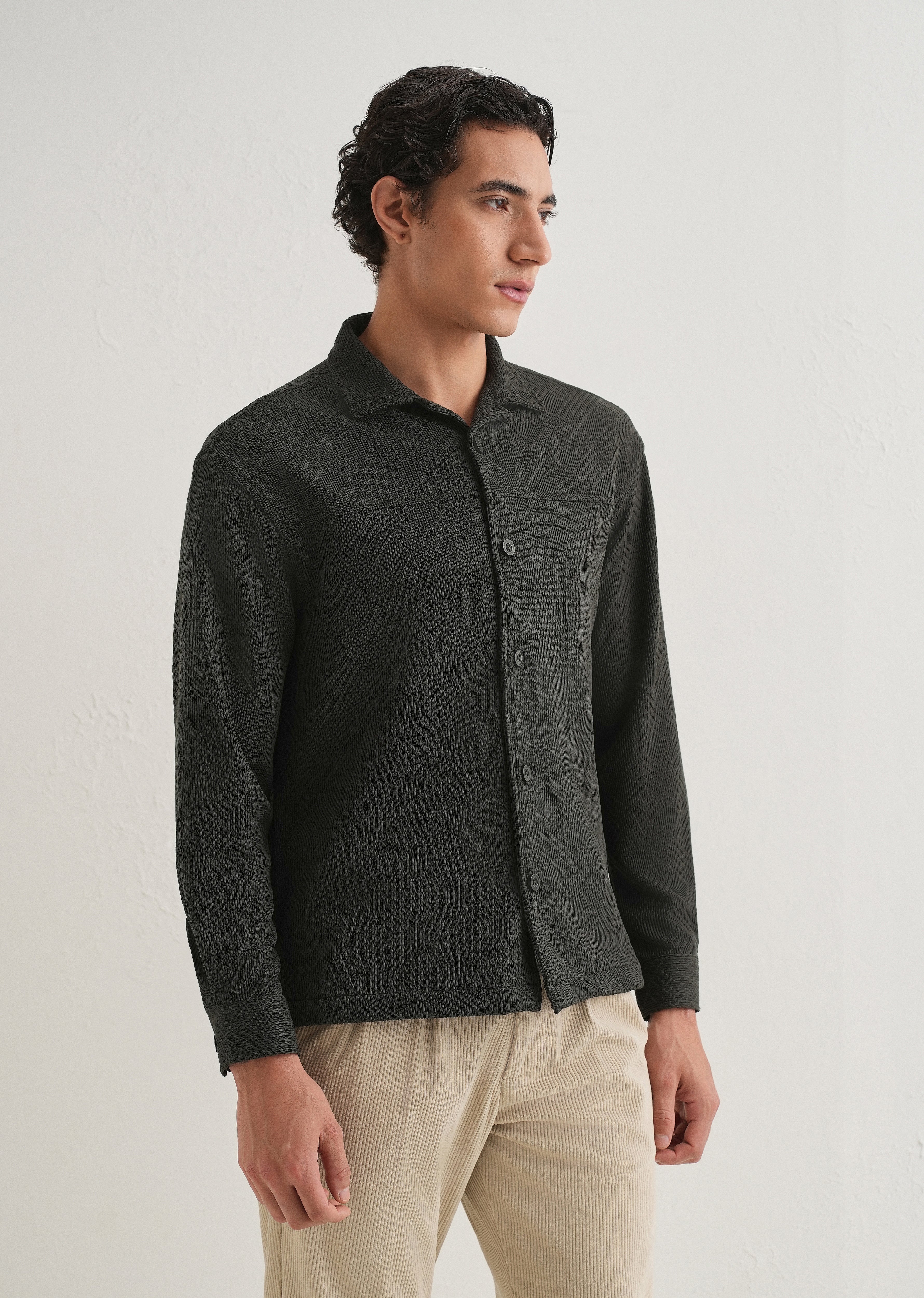 Olive Green Textured Knit Shacket - Image 6