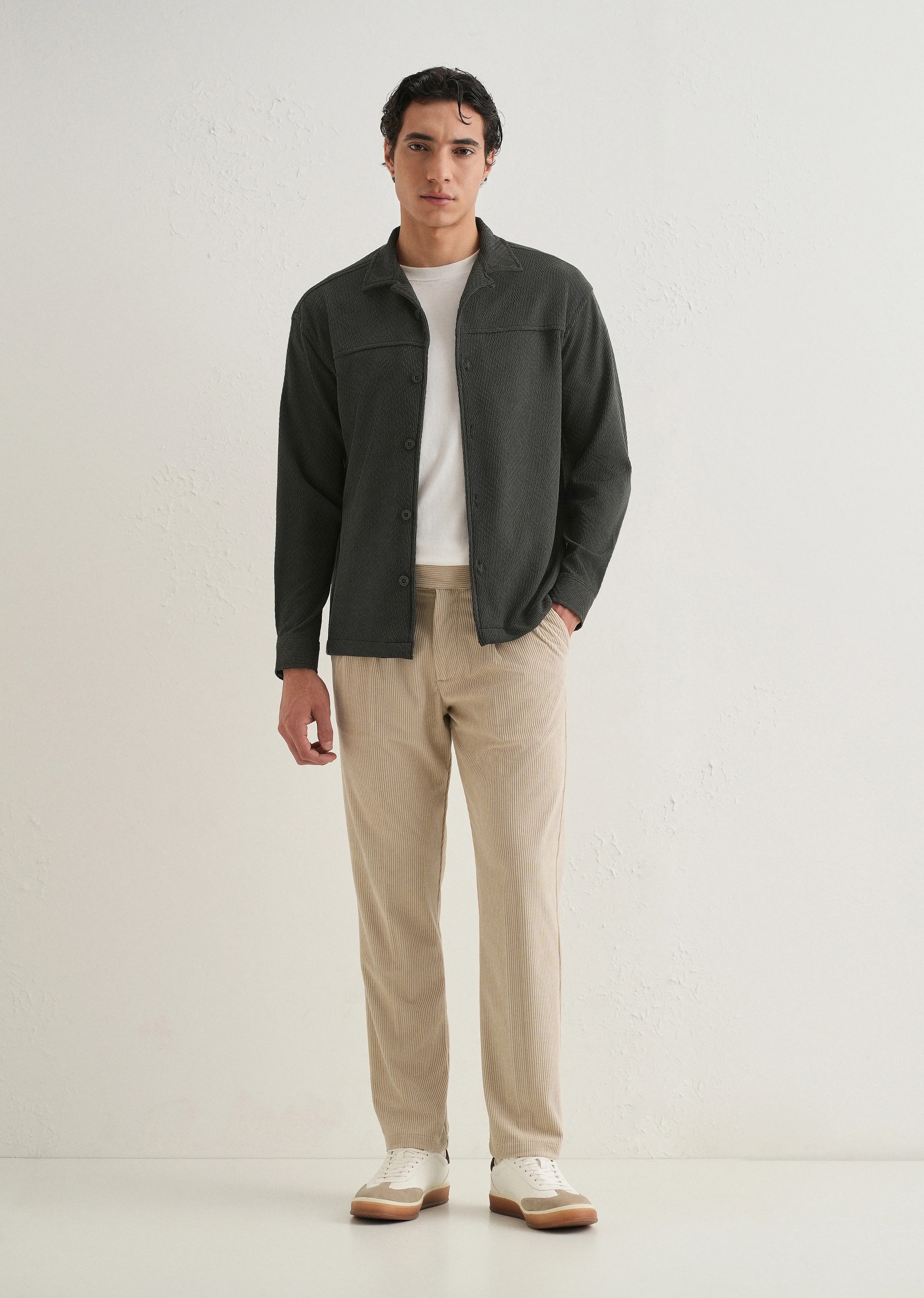 Olive Green Textured Knit Shacket - Image 7