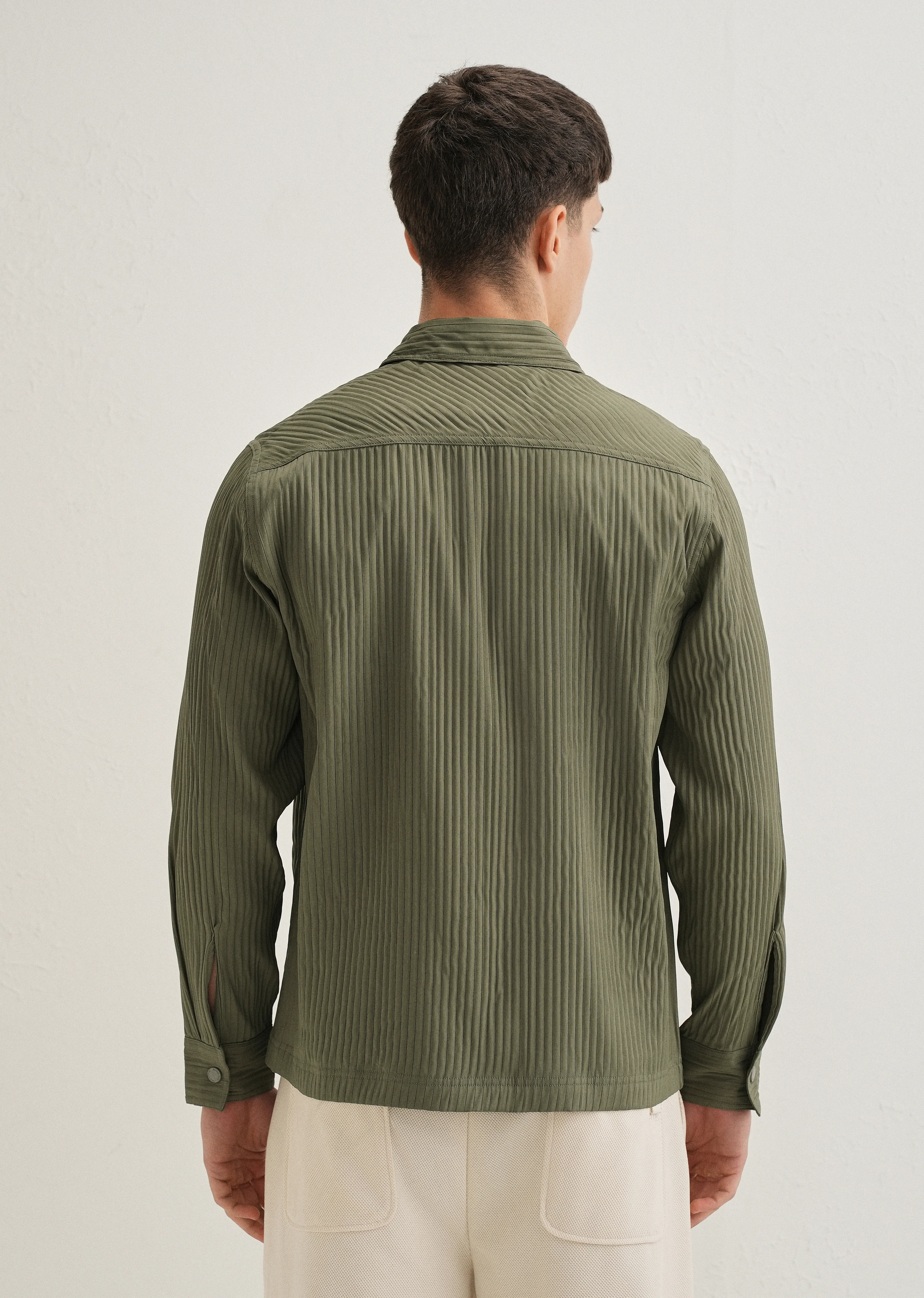 Olive Green Textured Utility Shacket - Image 4