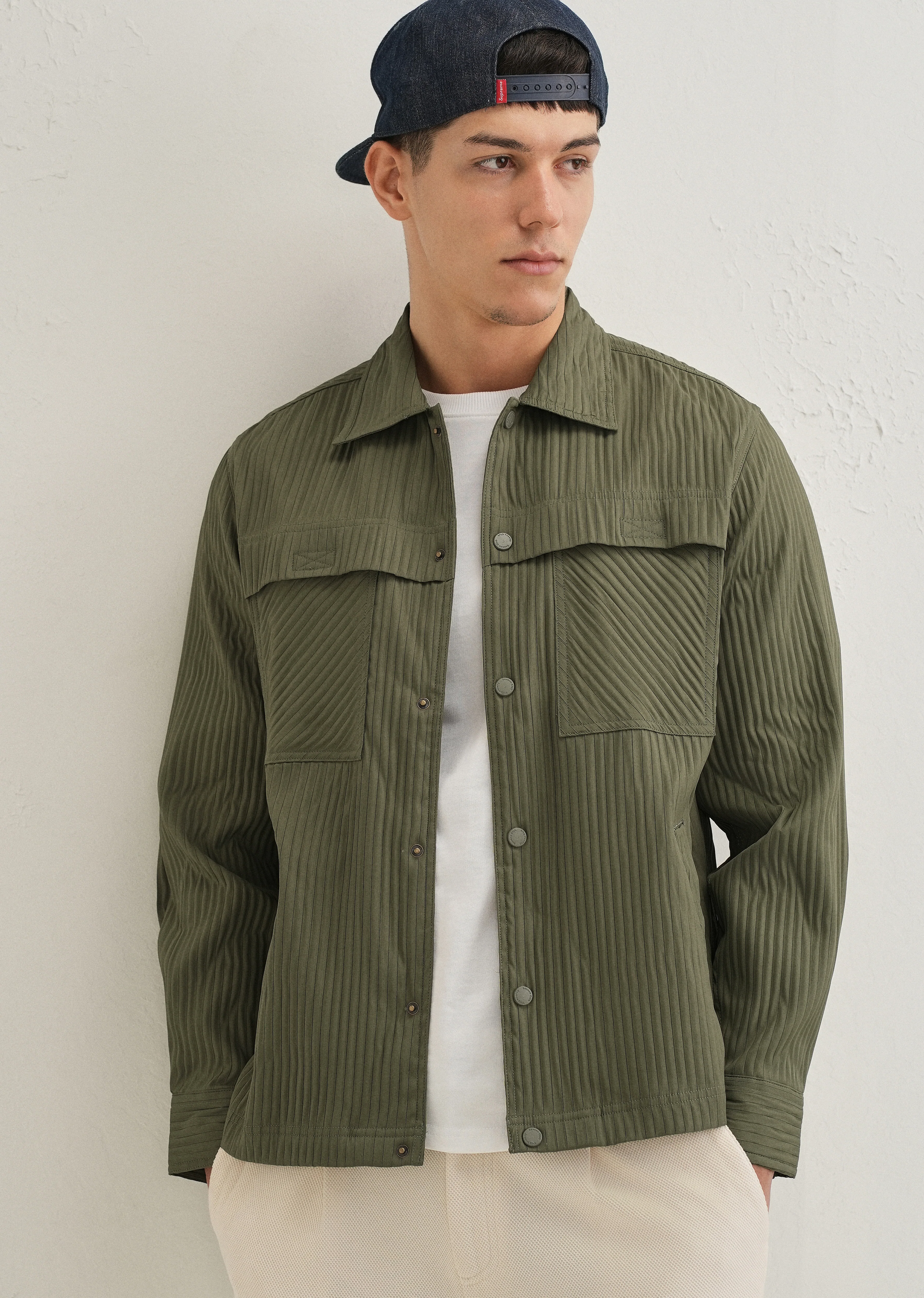 Olive Green Textured Utility Shacket - Image 8