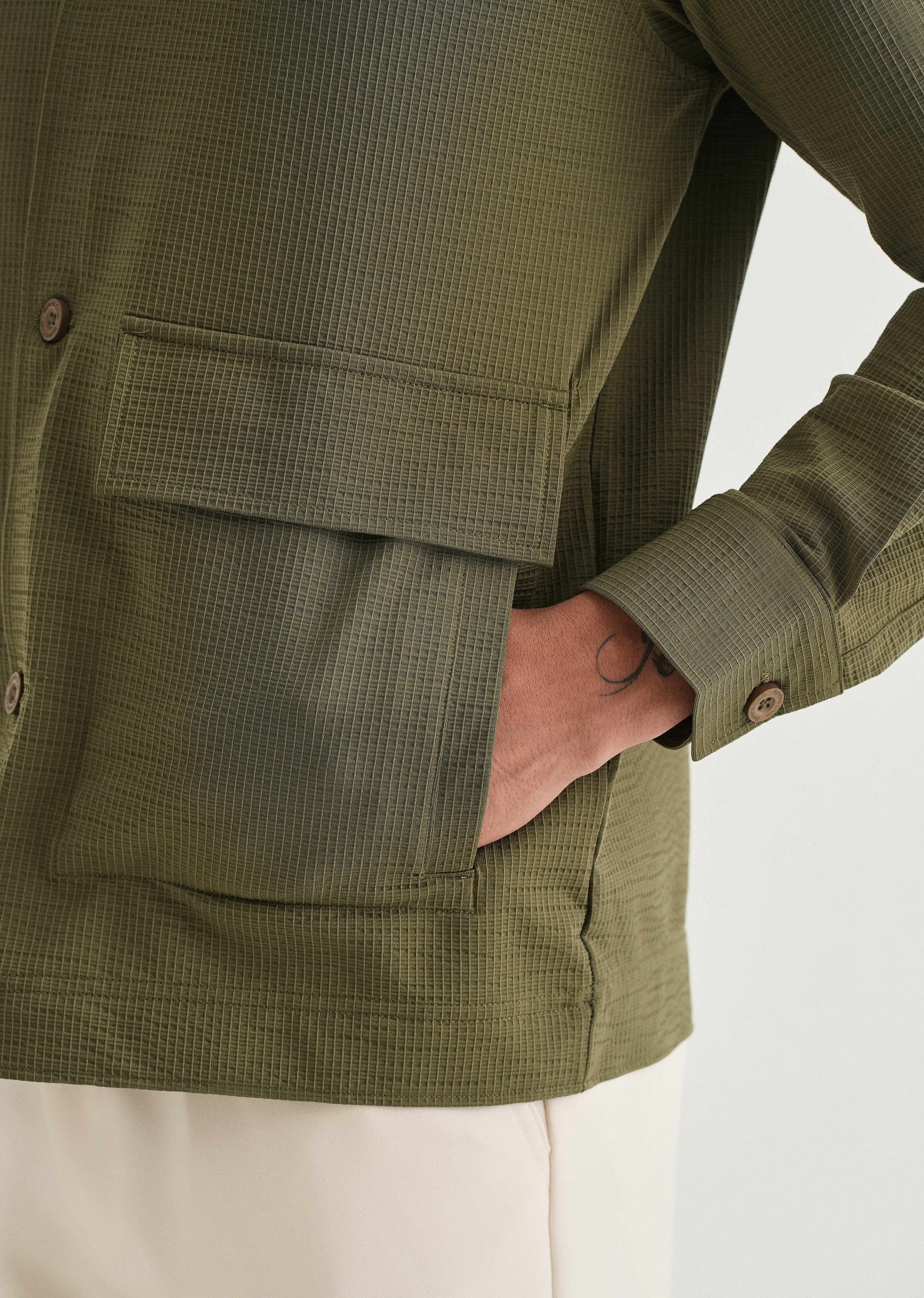 Olive Green Waffle Textured Shacket - Image 2
