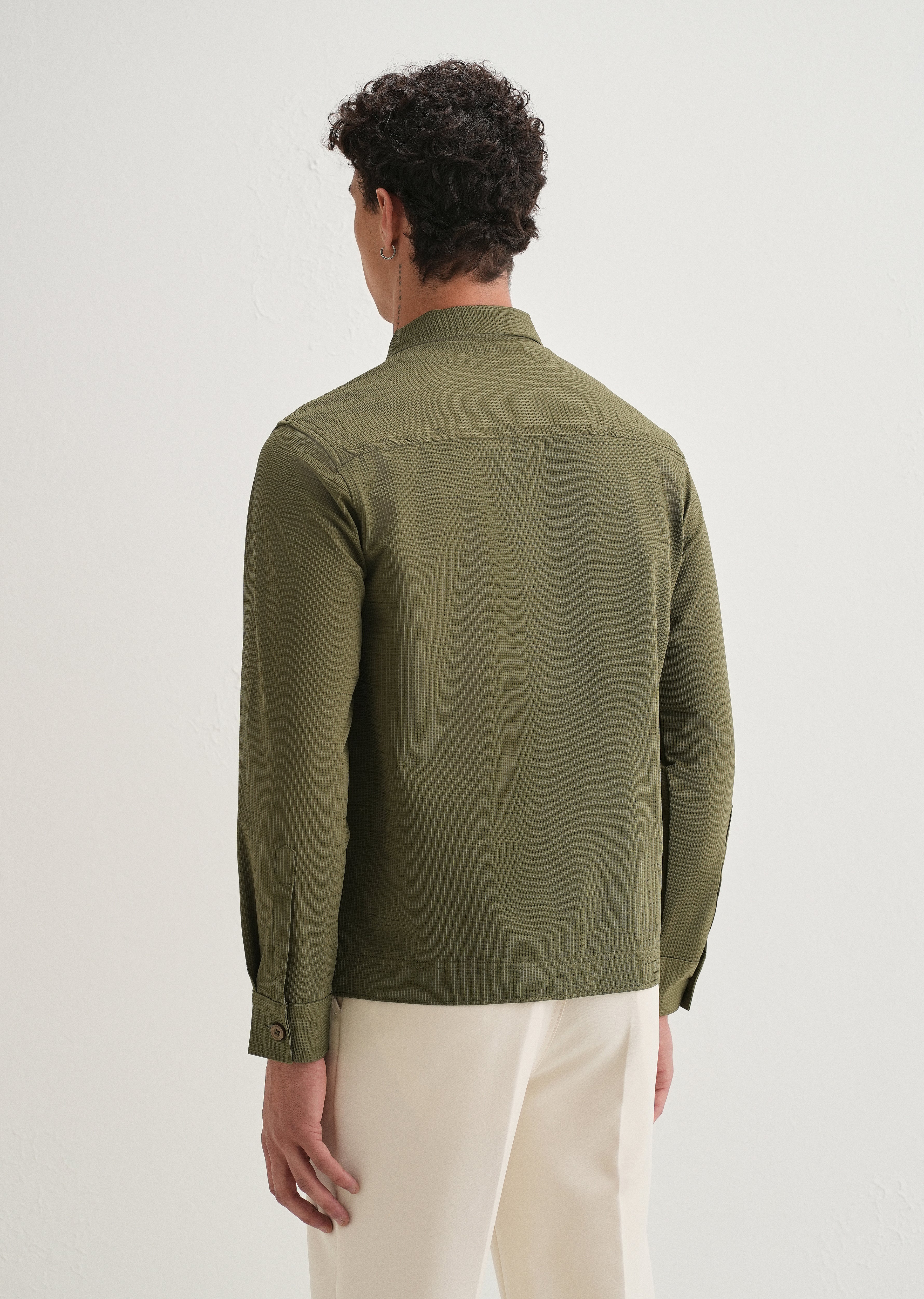 Olive Green Waffle Textured Shacket - Image 3