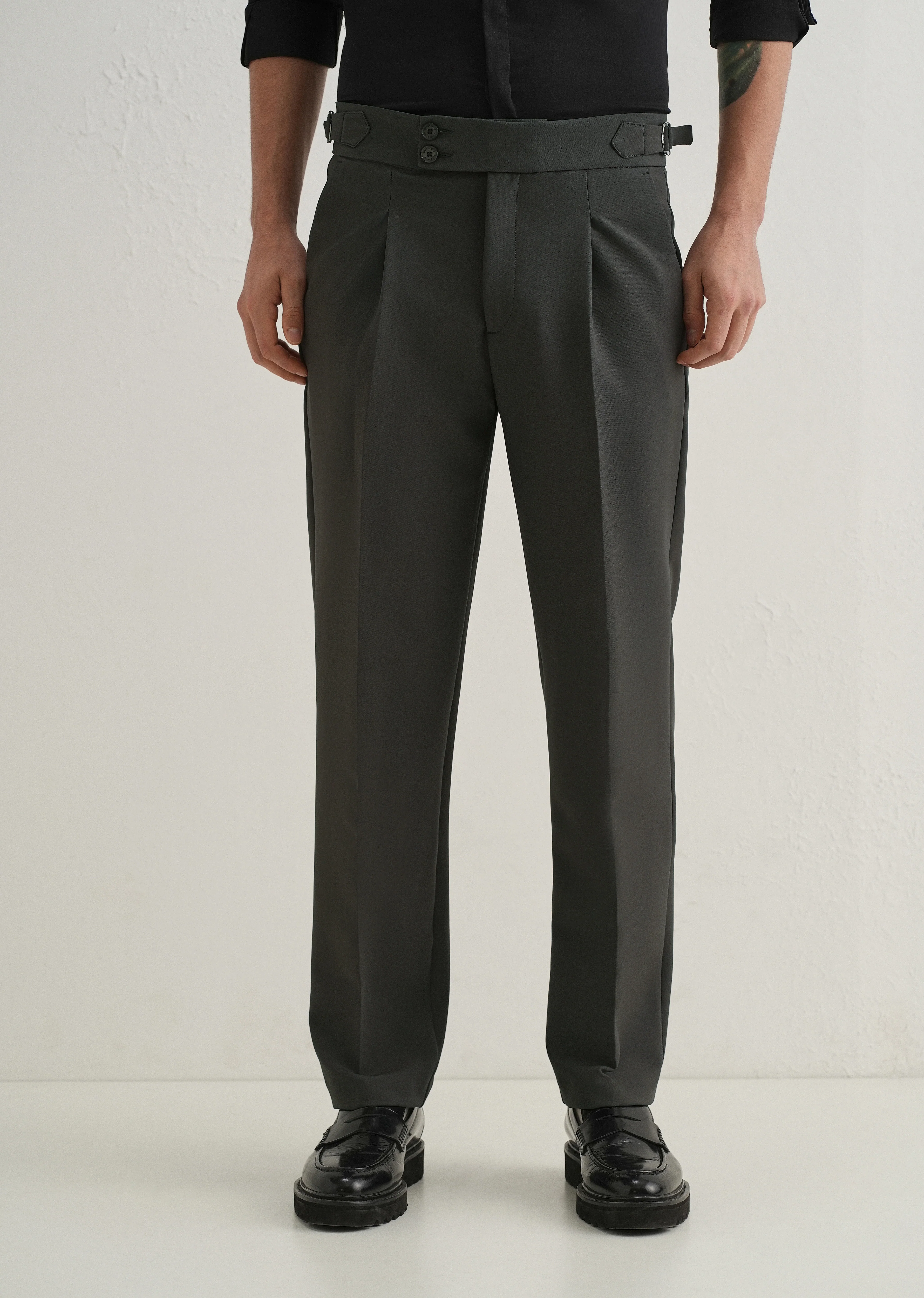 Olive Grey Pleated Gurkha Pant - Image 4