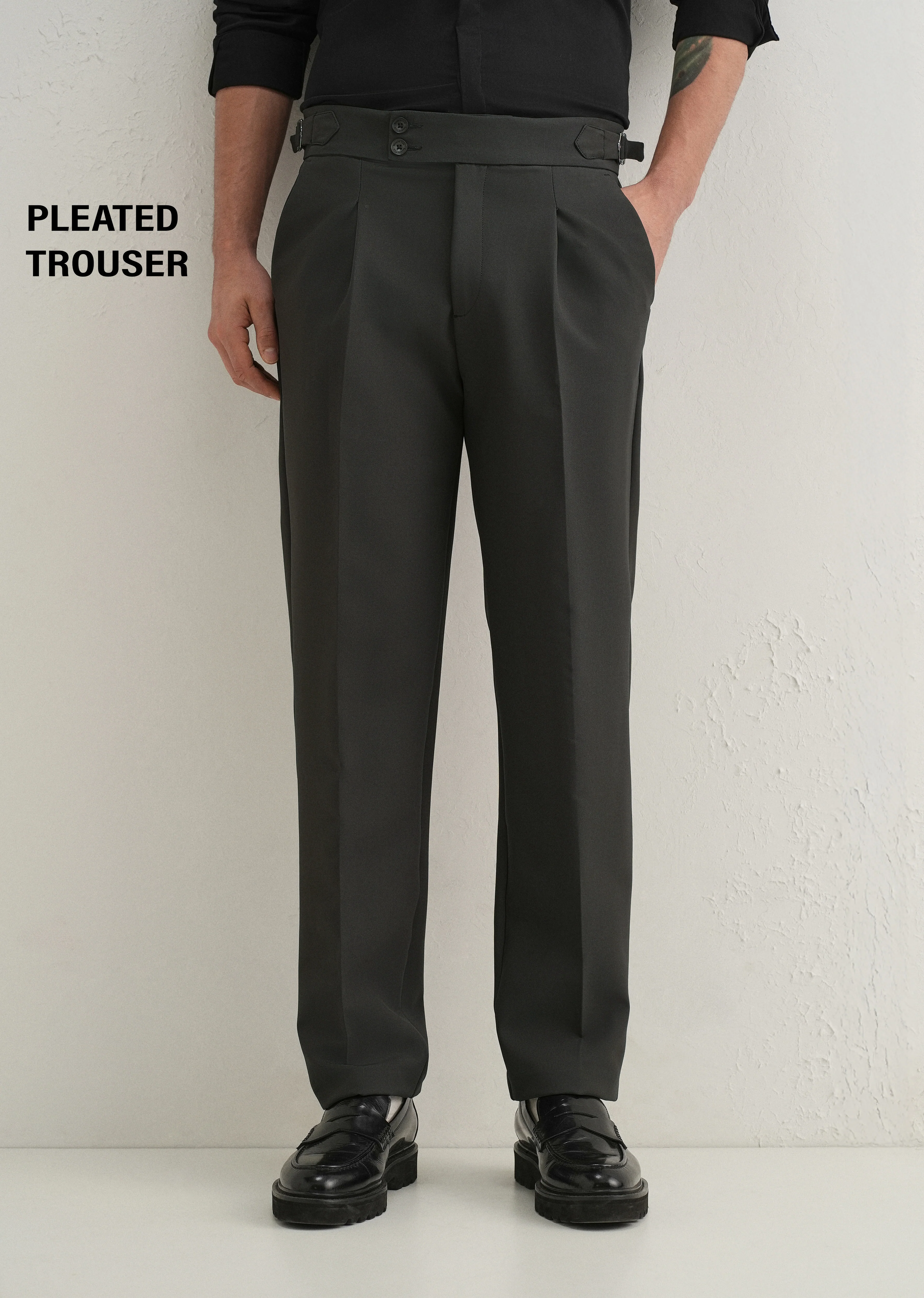 Olive Grey Pleated Gurkha Pant - Image 8