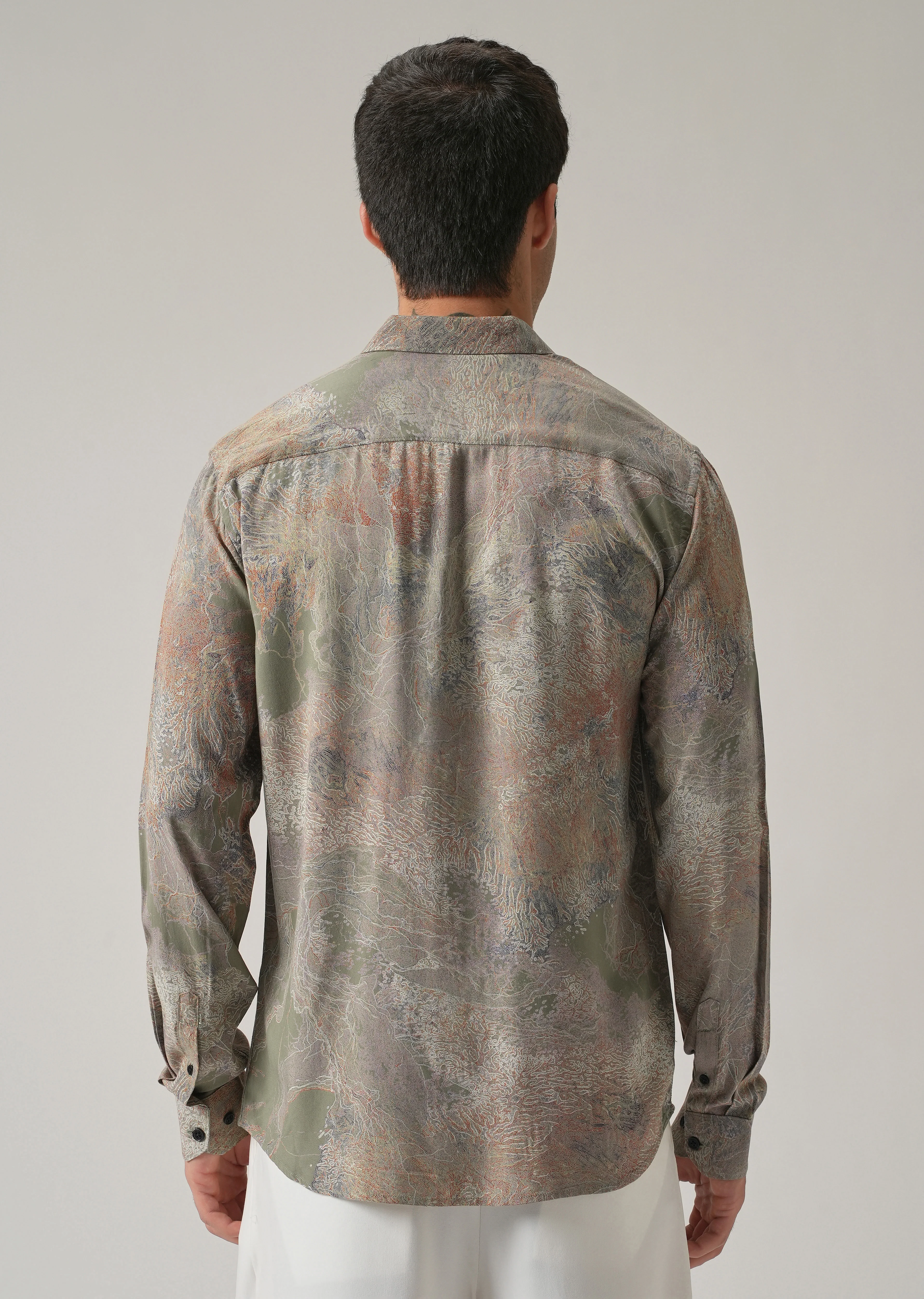 Olive Intricate Print Feather Shirt - Image 2