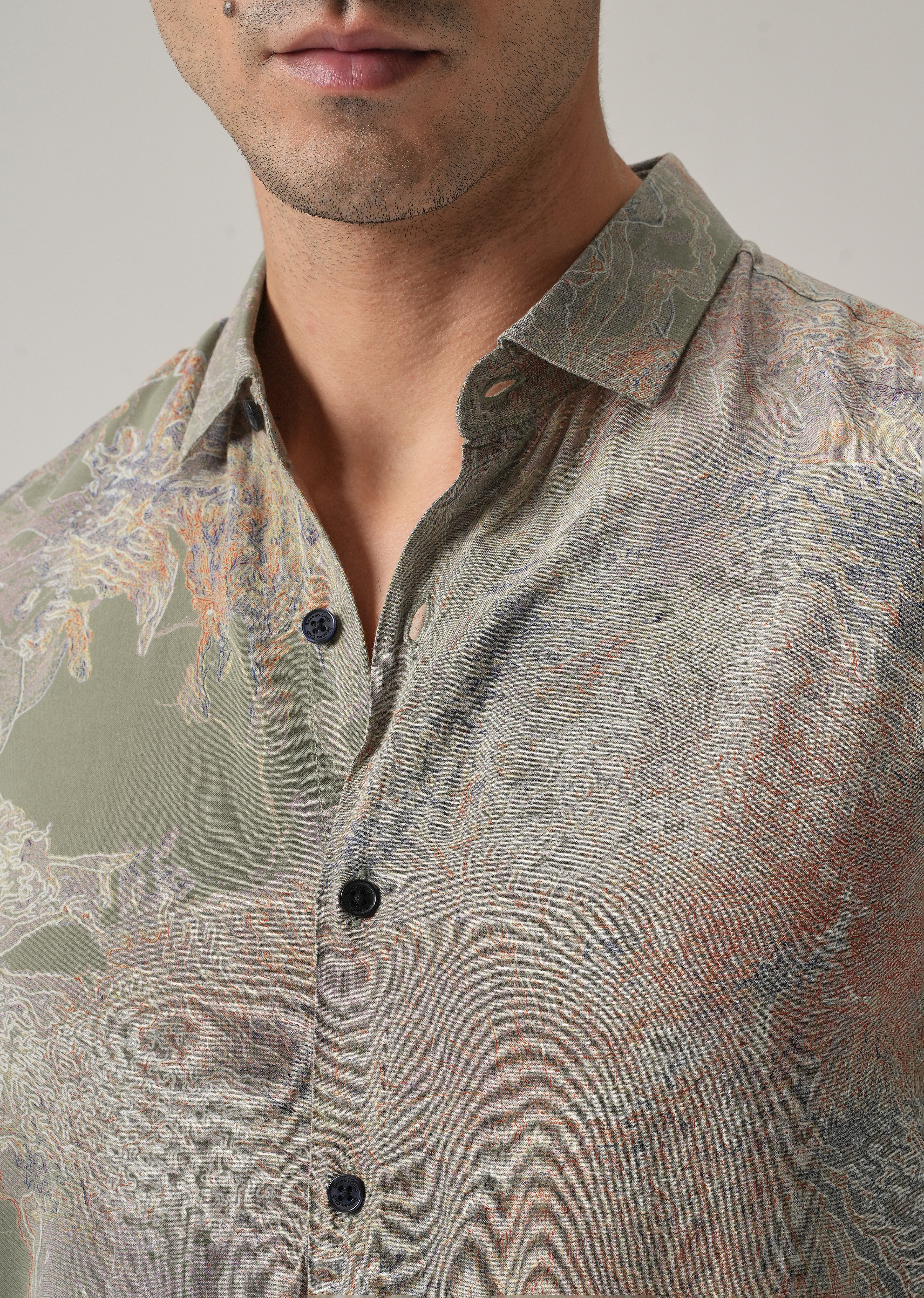 Olive Intricate Print Feather Shirt - Image 5