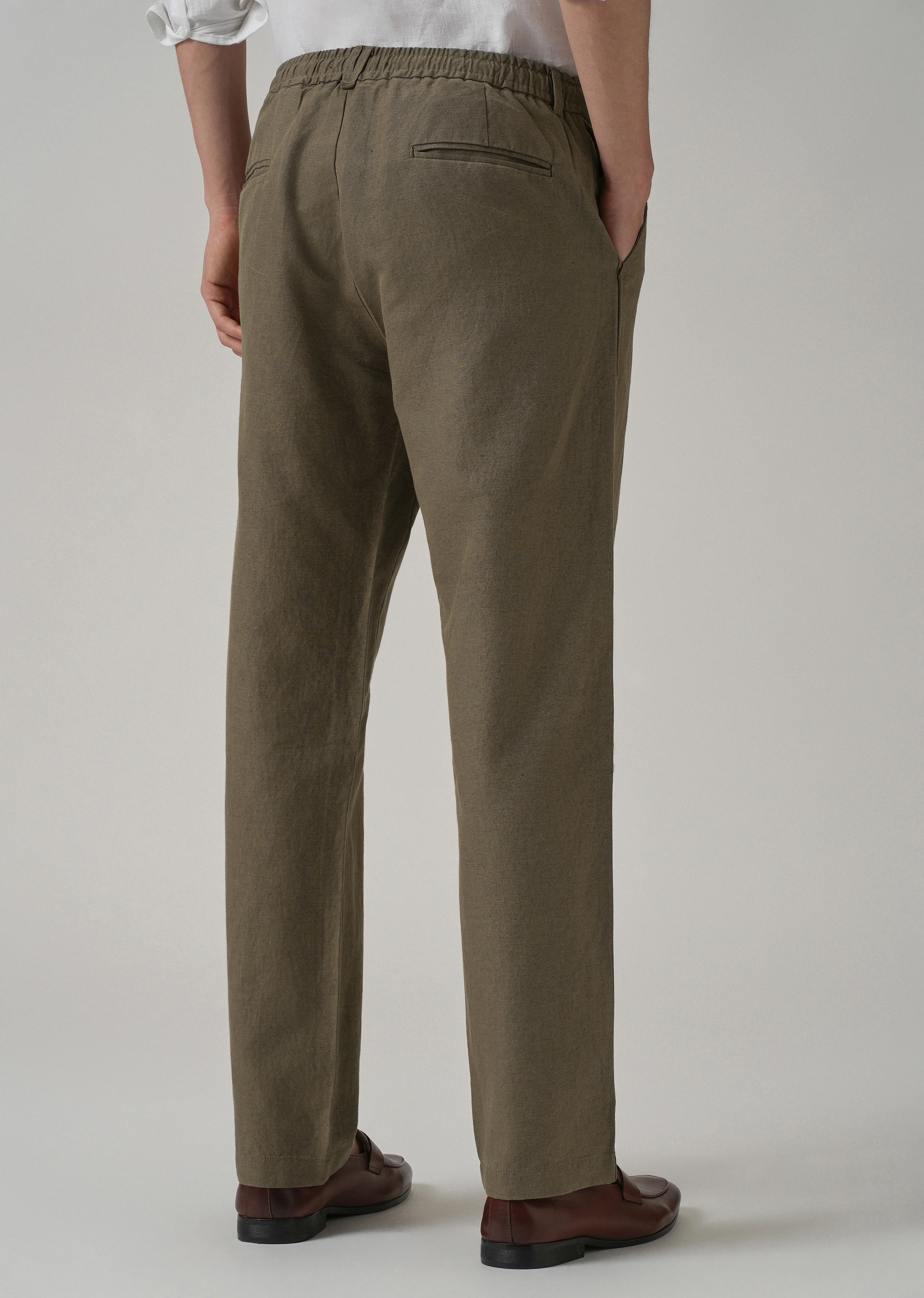 Olive Linen Relaxed Fit Trouser - Image 2