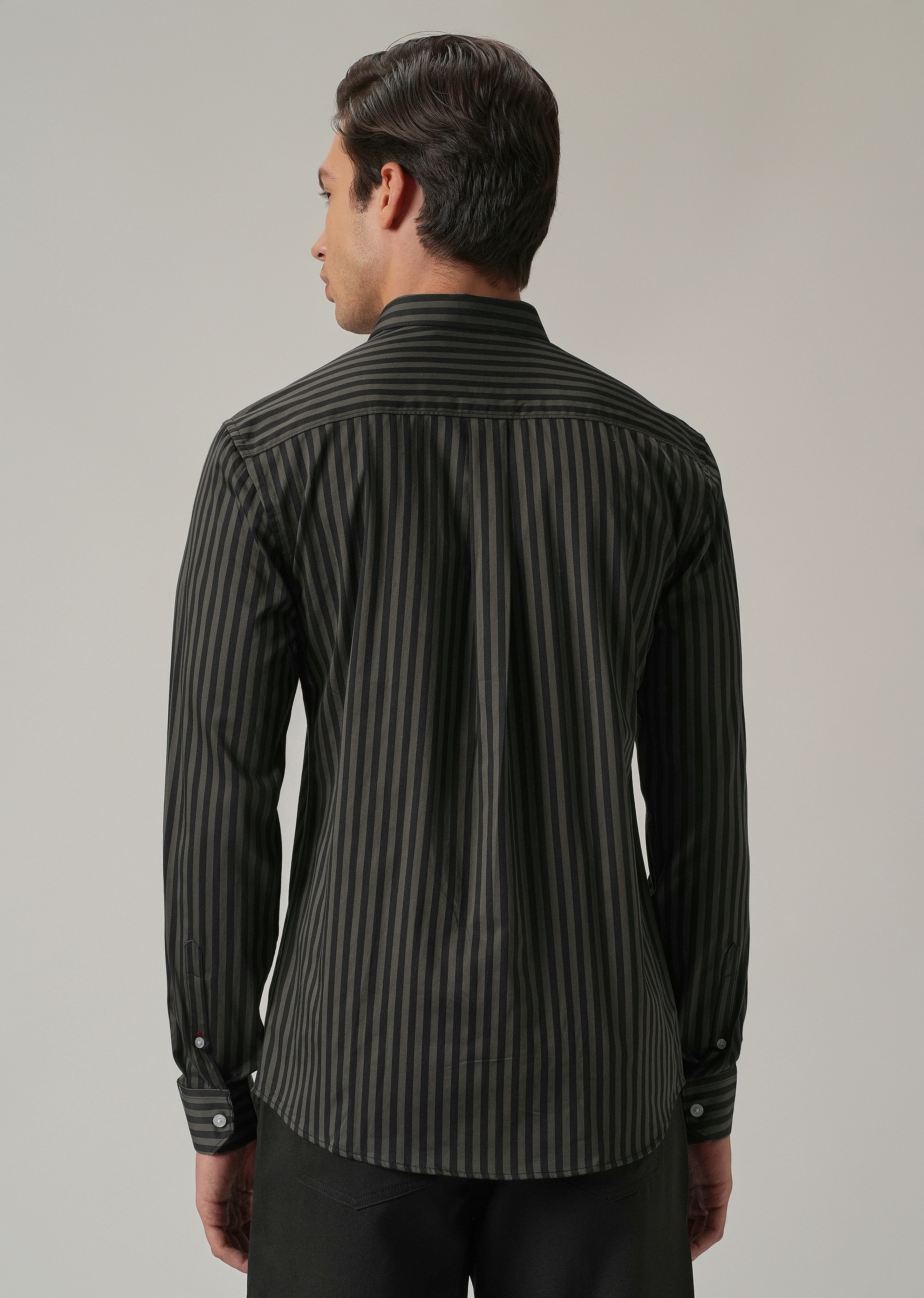 Olive Satin Pin Stripe Shirt - Image 2