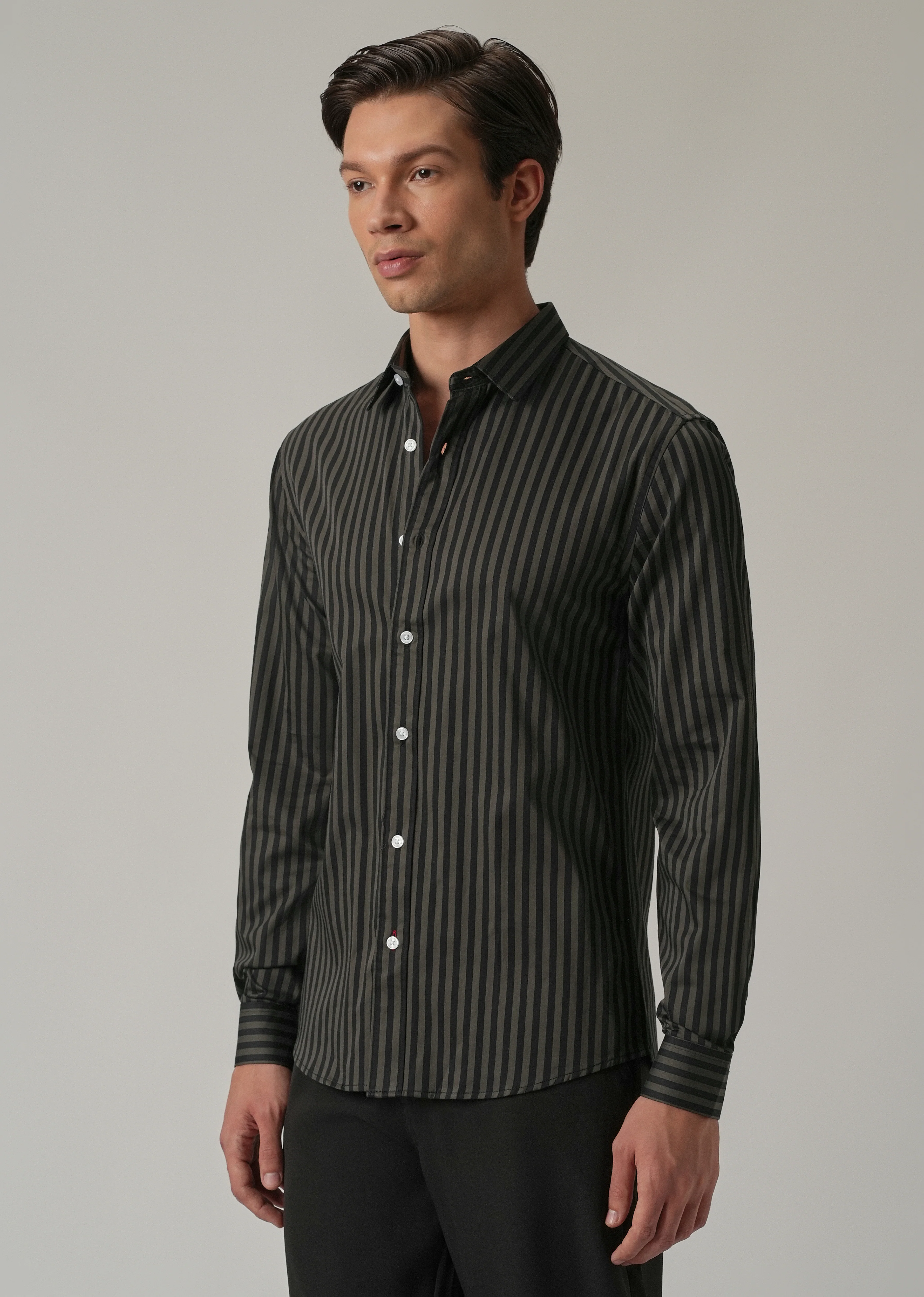 Olive Satin Pin Stripe Shirt - Image 4