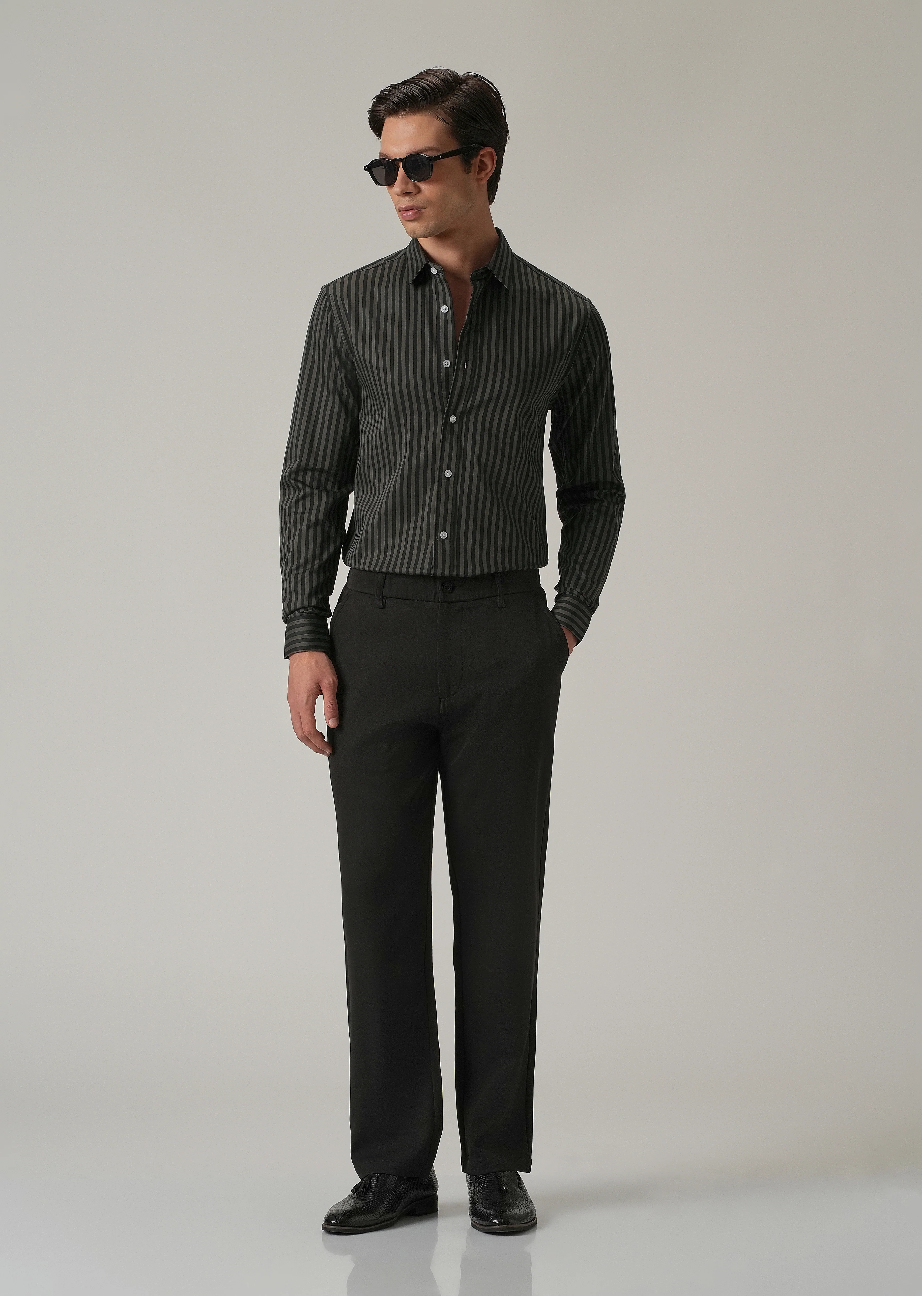 Olive Satin Pin Stripe Shirt - Image 6