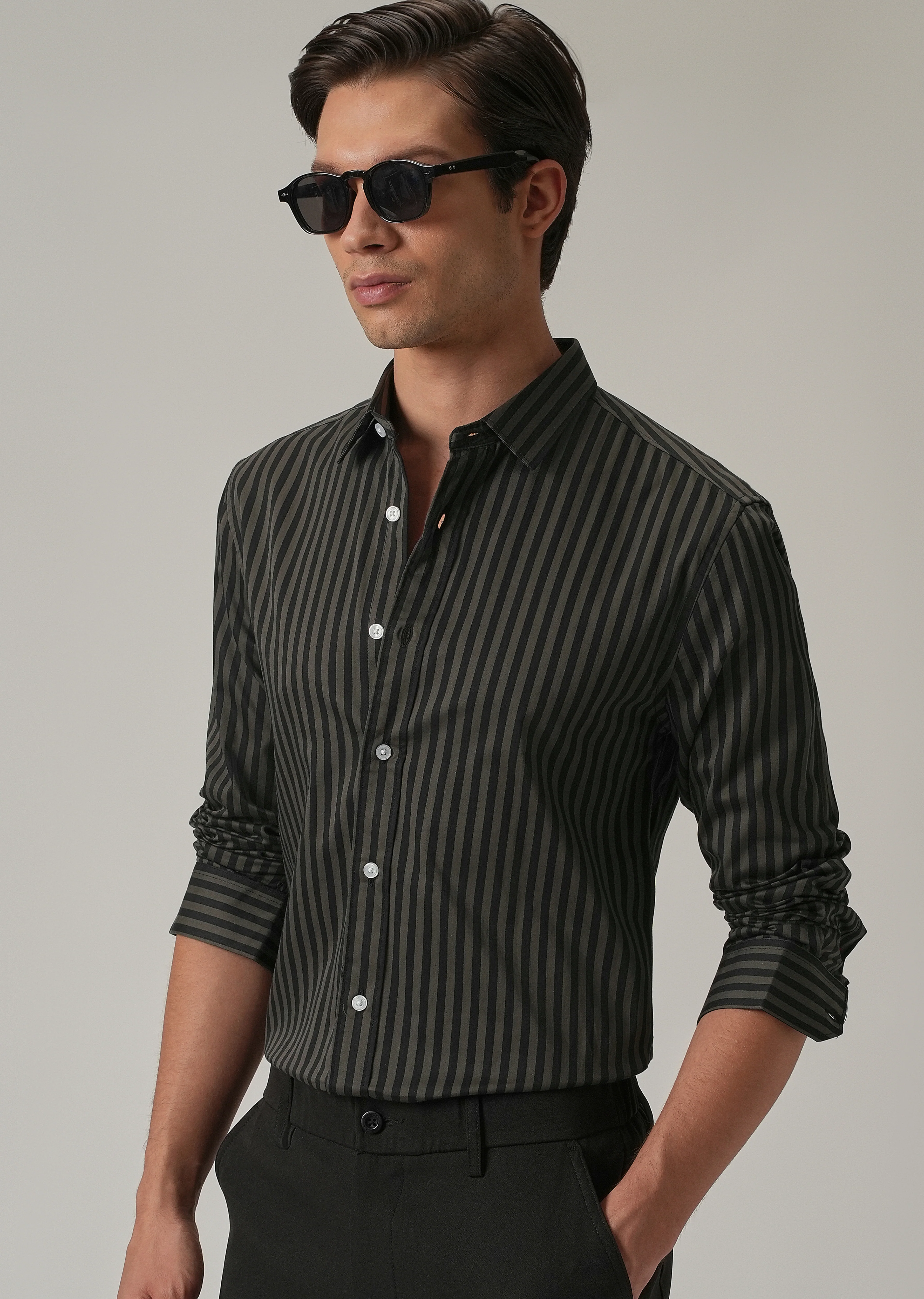 Olive Satin Pin Stripe Shirt - Image 7