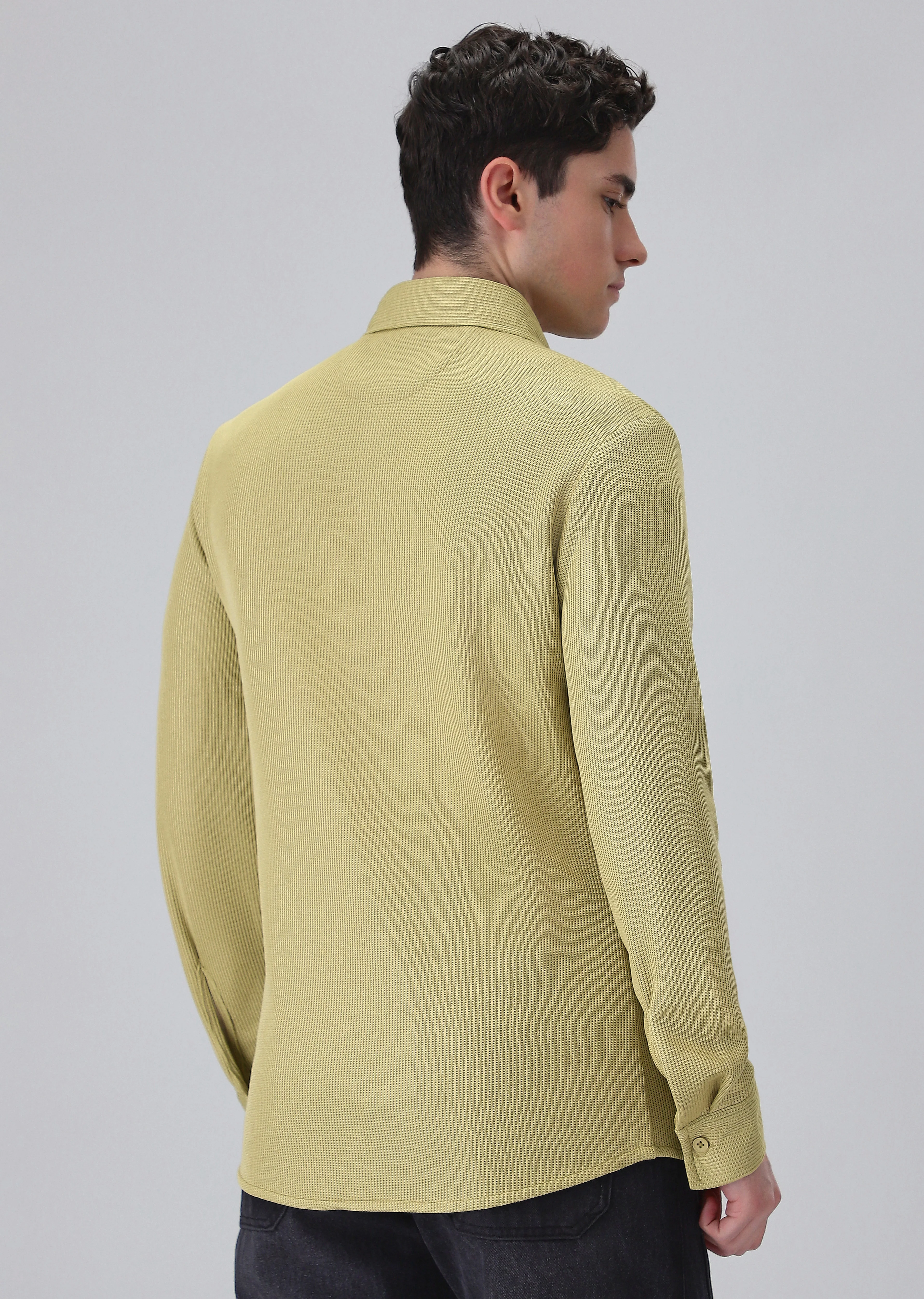 Olive Plain Knitted Shirt - Image 2