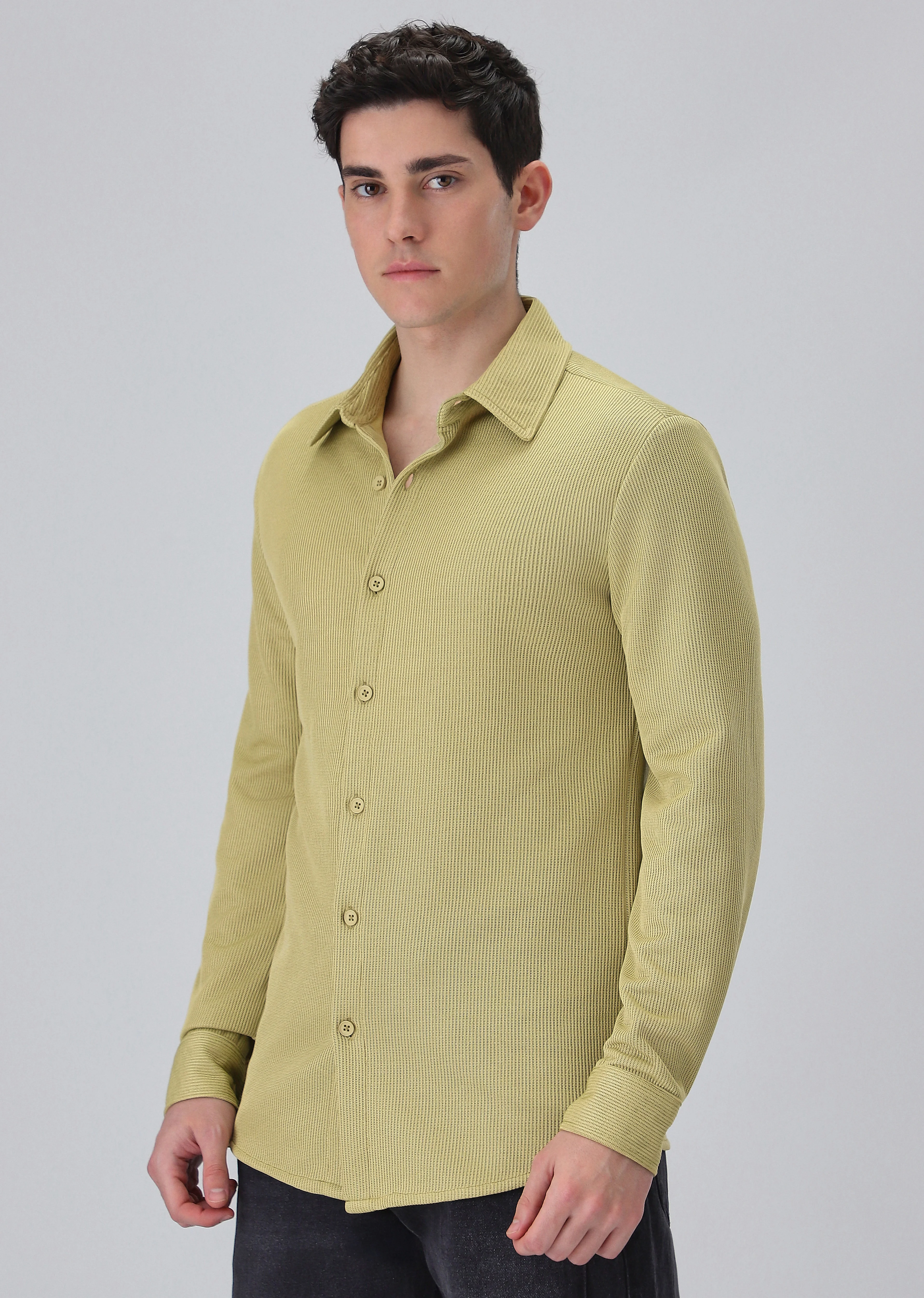 Olive Plain Knitted Shirt - Image 4