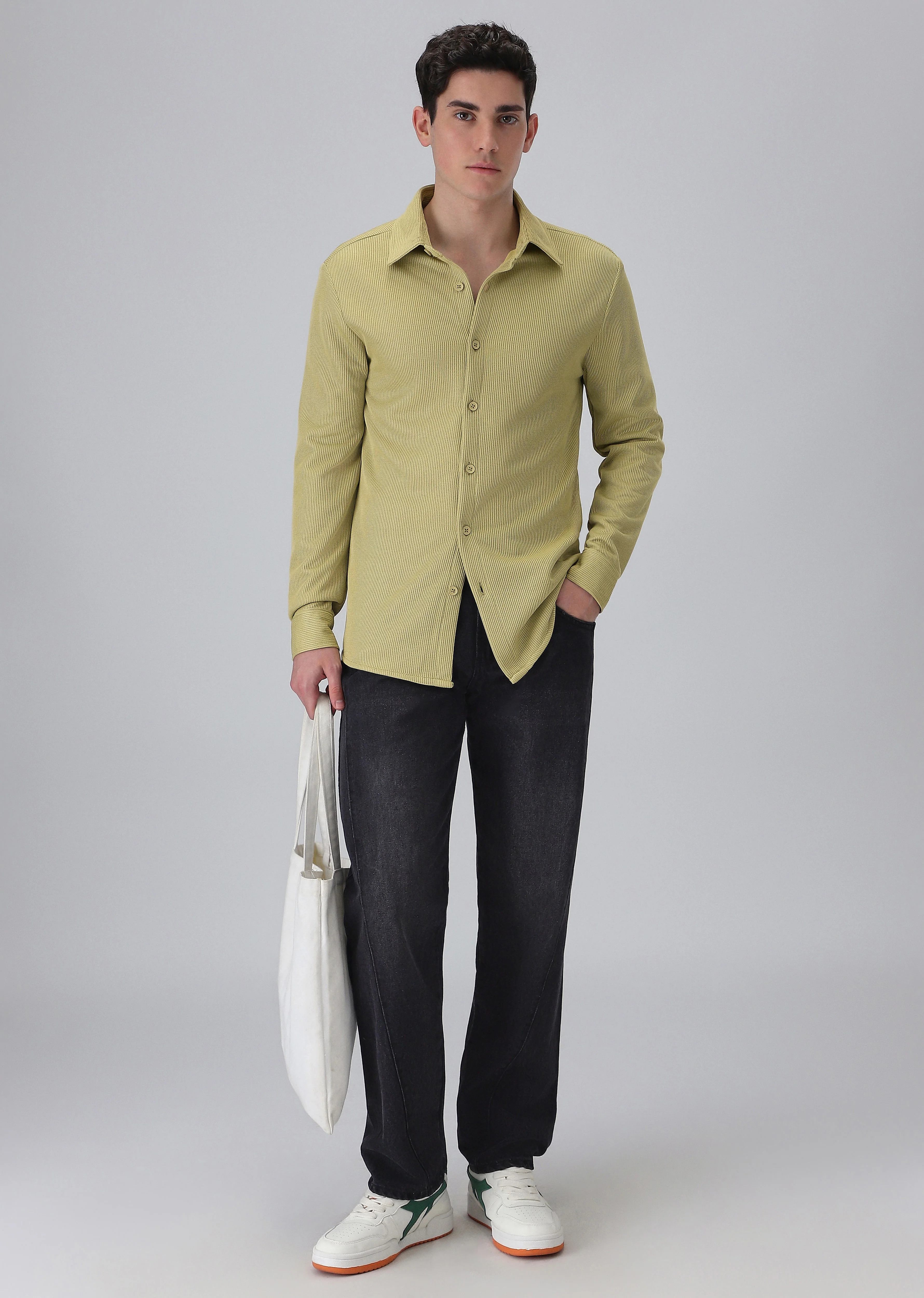 Olive Plain Knitted Shirt - Image 6