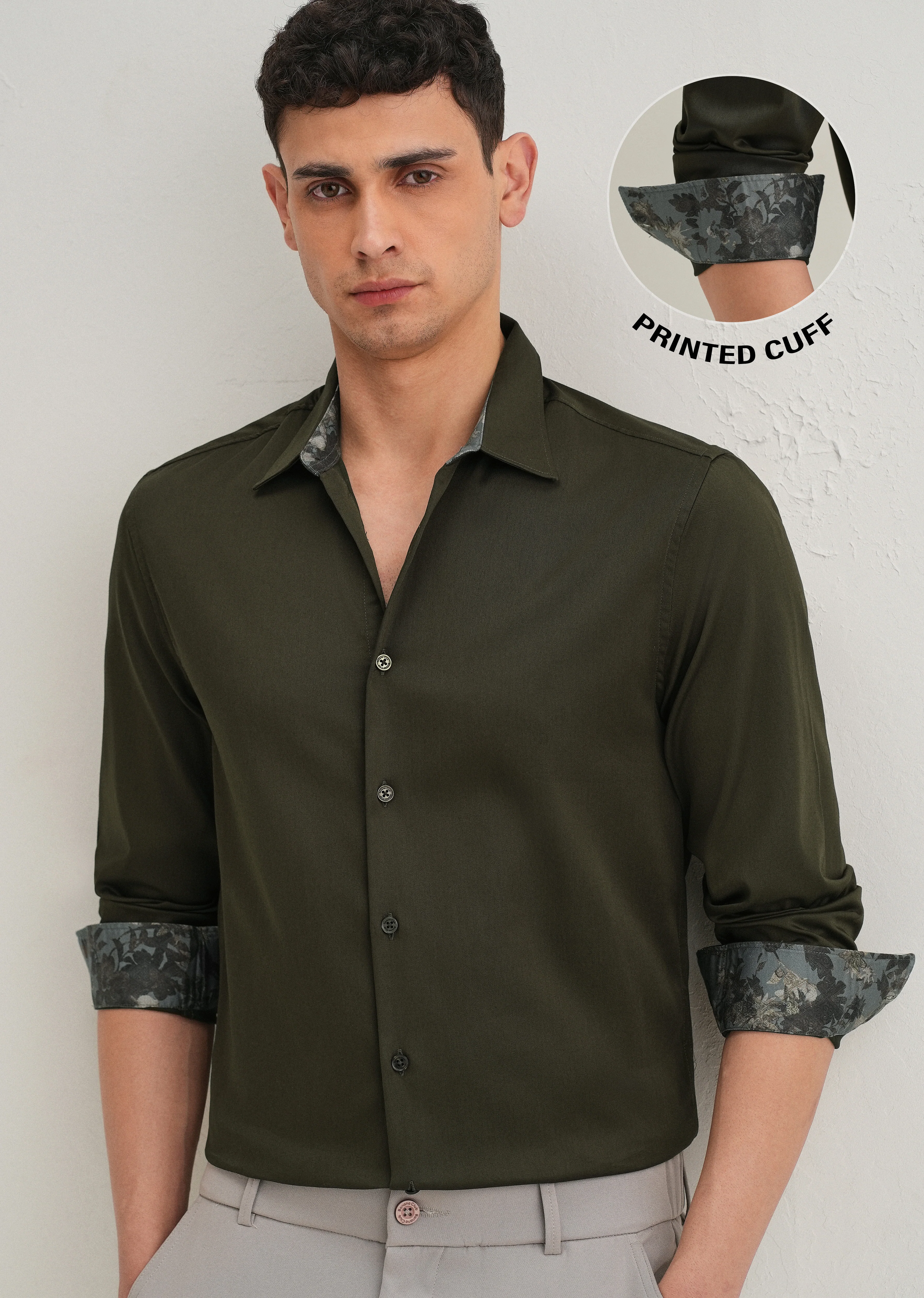 Olive Printed Cuff Shirt - Image 9