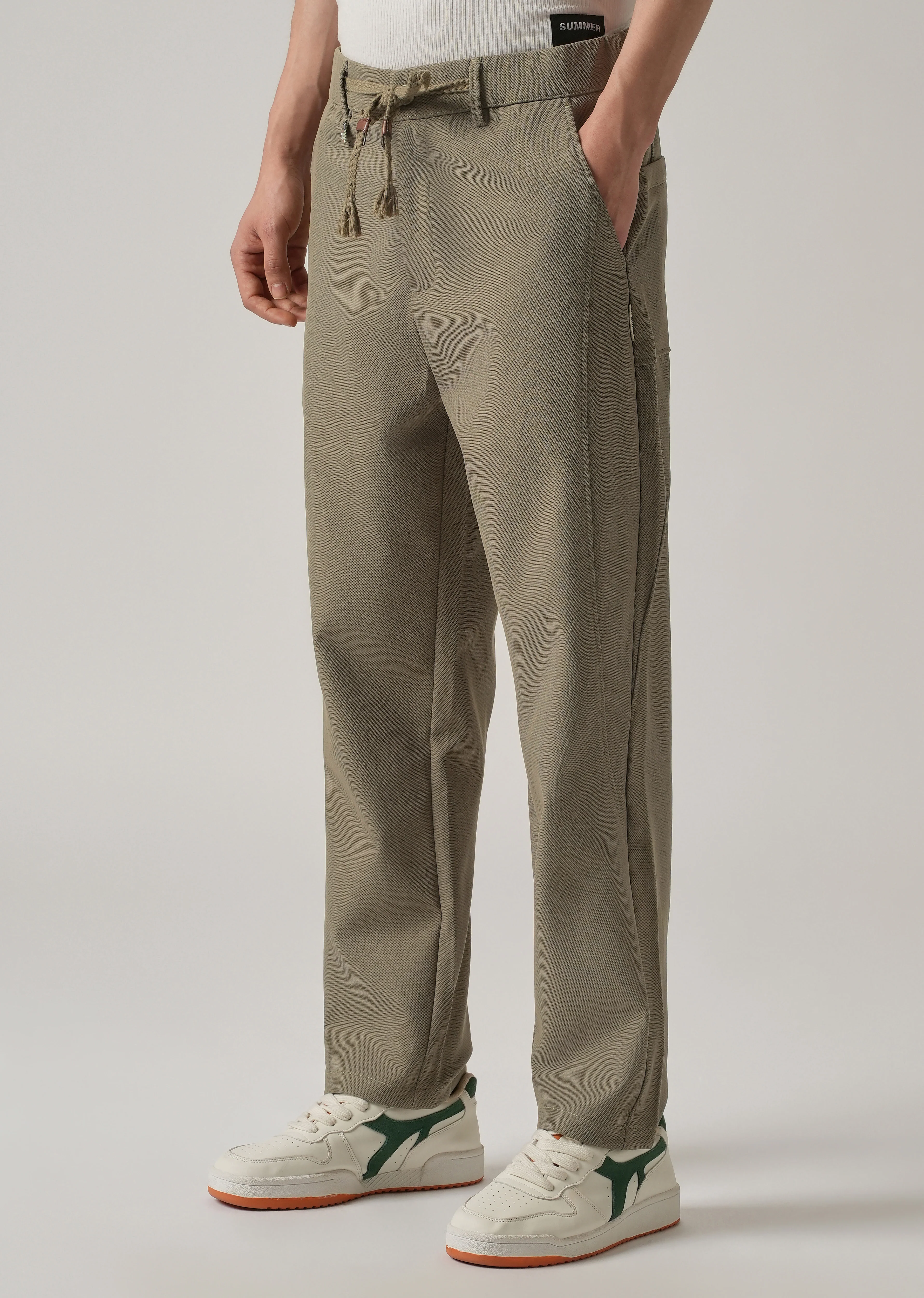 Olive Relaxed Fit Tie Waist Pant - Image 4