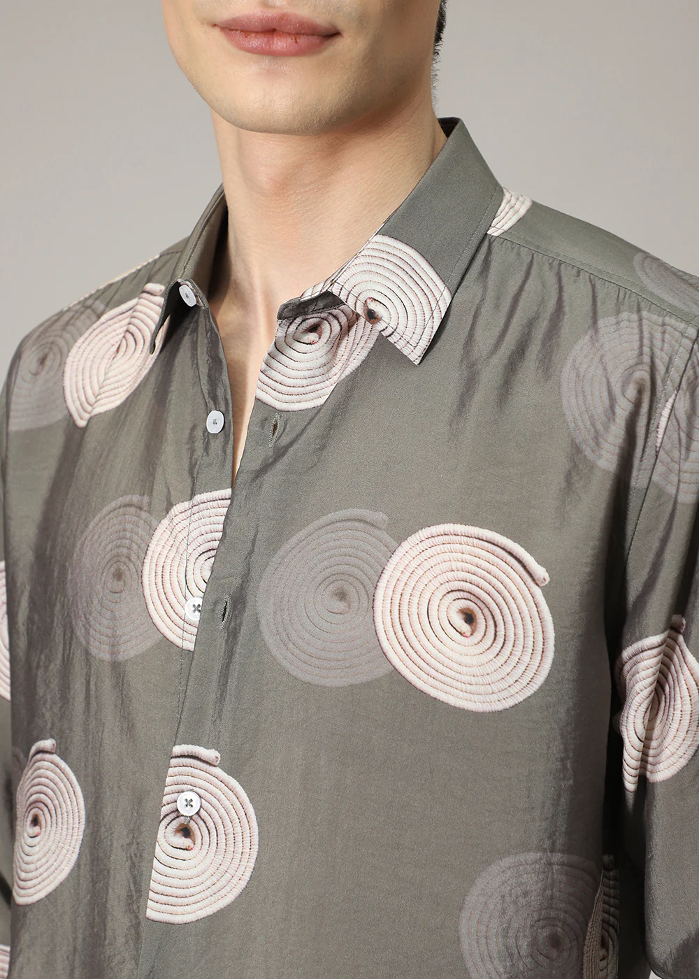 Olive Spiral Print Shirt - Image 2