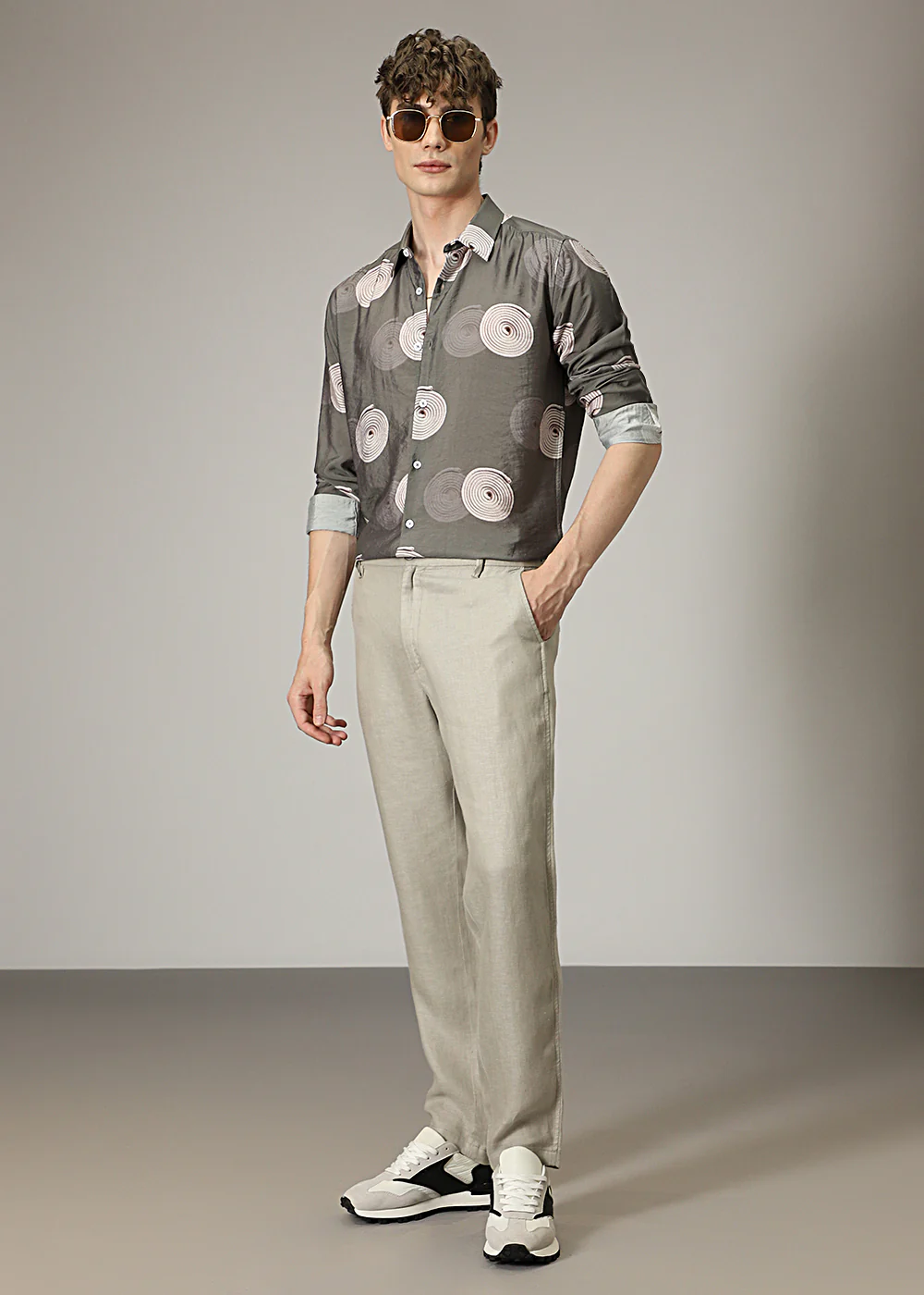Olive Spiral Print Shirt - Image 6