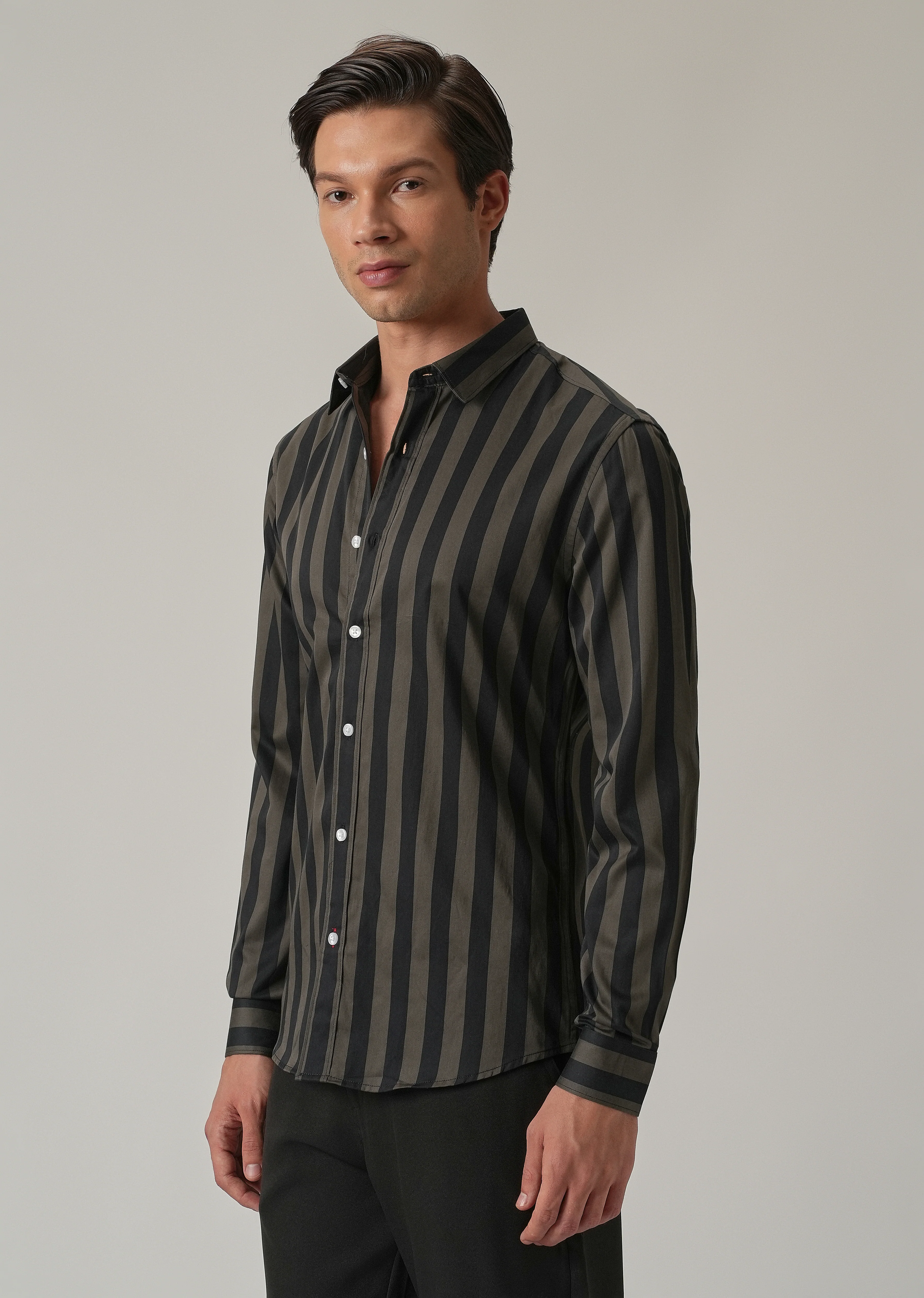 Olive Satin Striped Shirt - Image 4