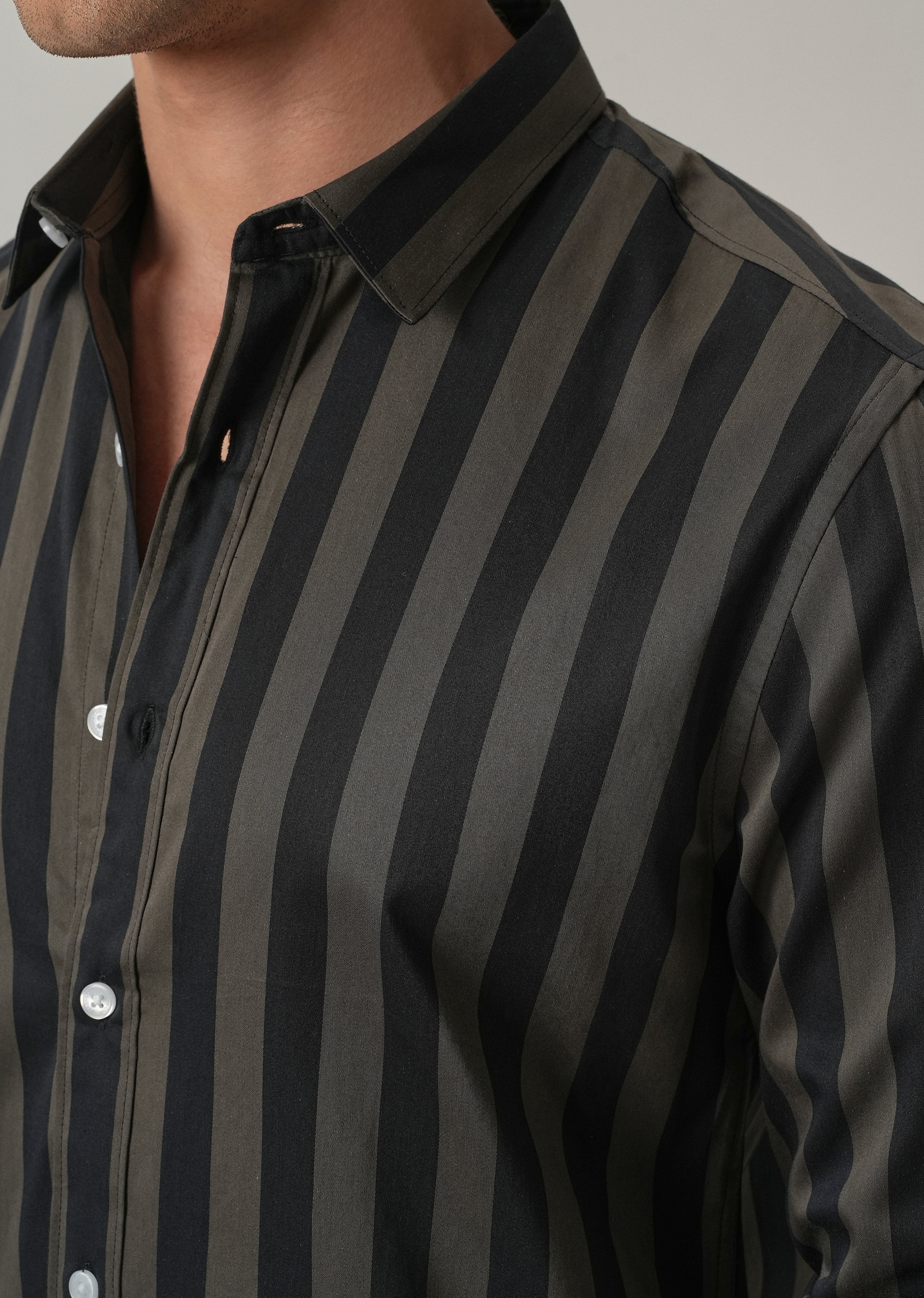 Olive Satin Striped Shirt - Image 5
