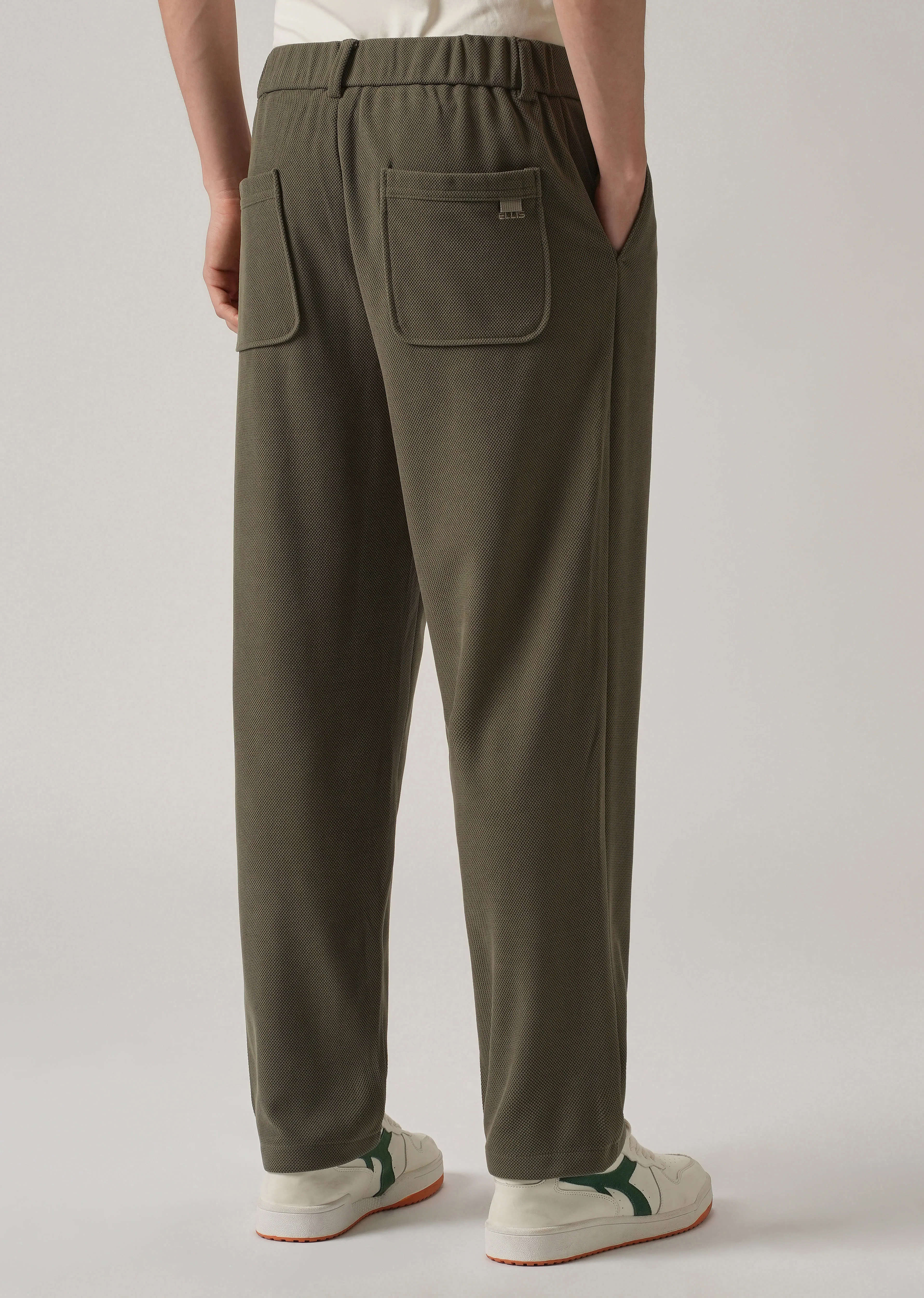 Olive Textured Pleated Relaxed Fit Pant - Image 2