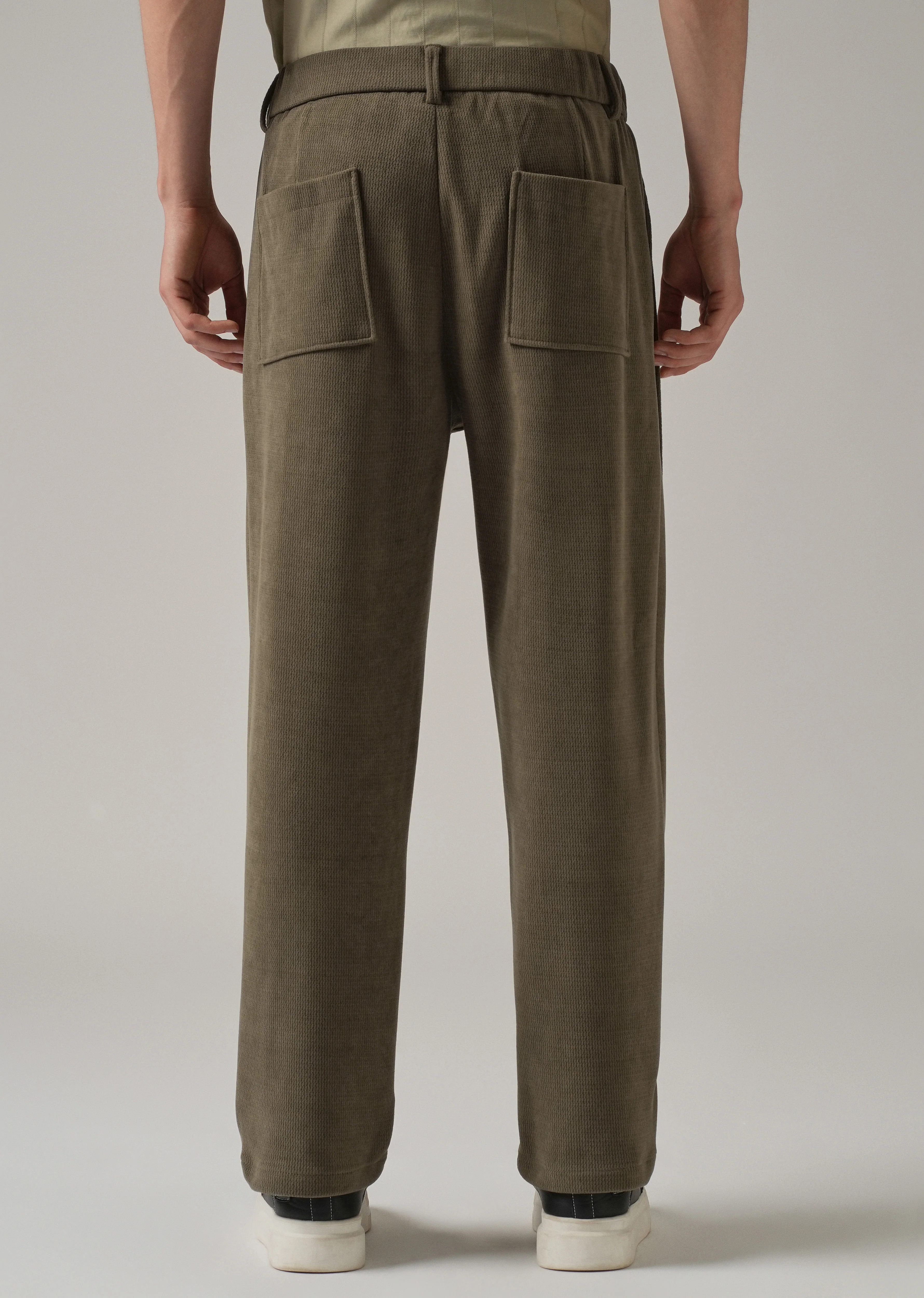 Olive Textured Suede Drawstring Pant - Image 2