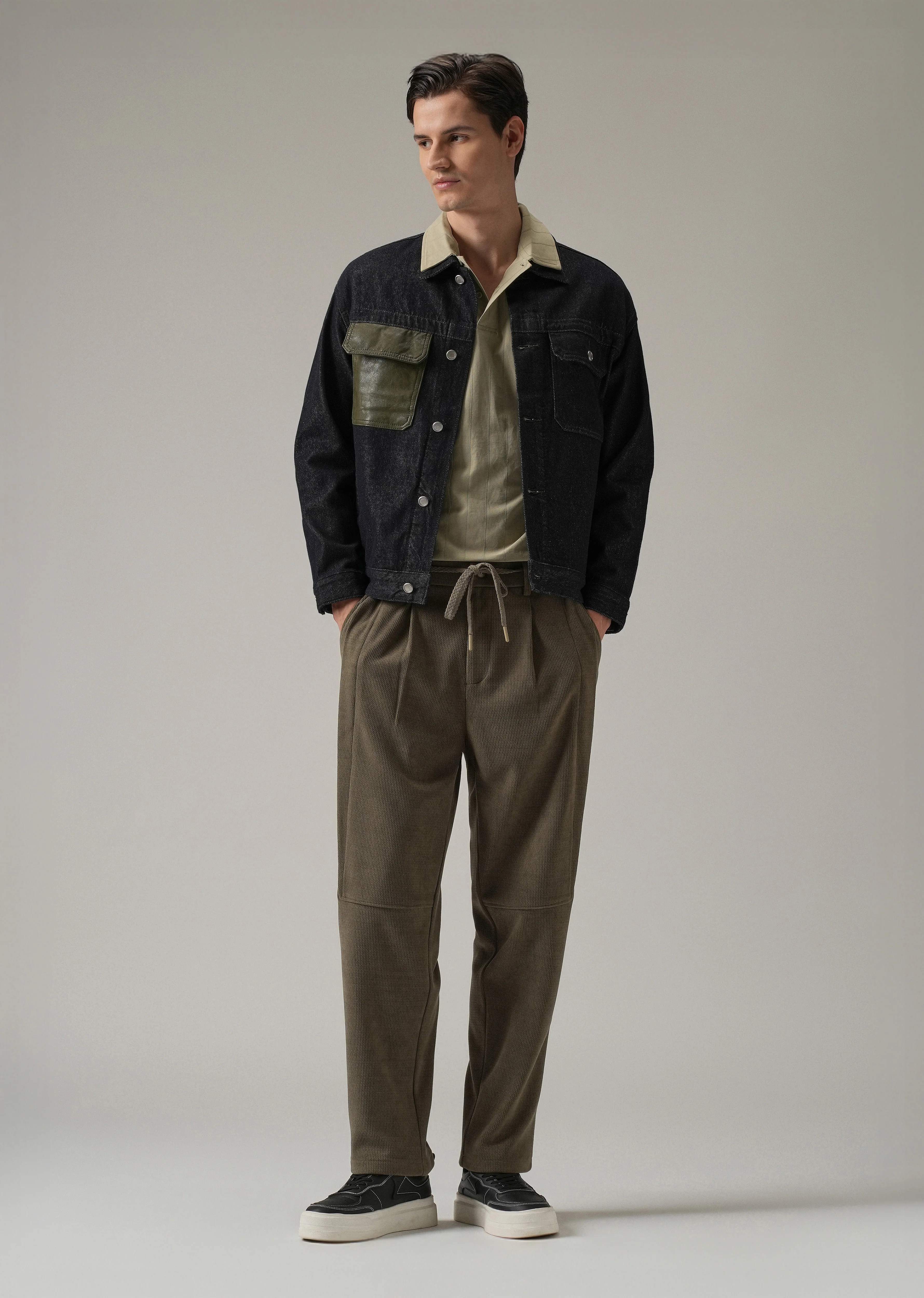 Olive Textured Suede Drawstring Pant - Image 6