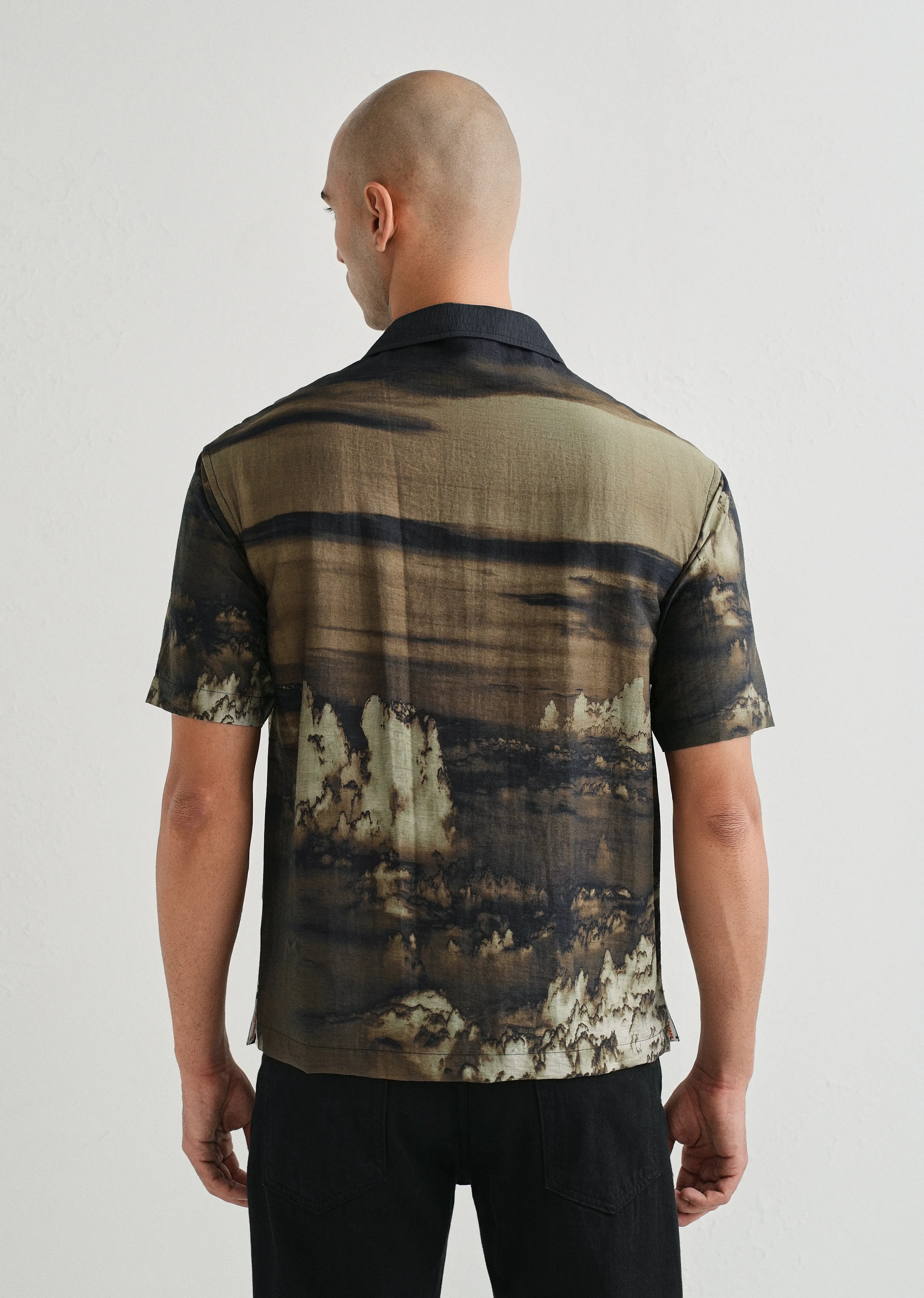 Olive Vintage Placement Print Shirt - Image 2