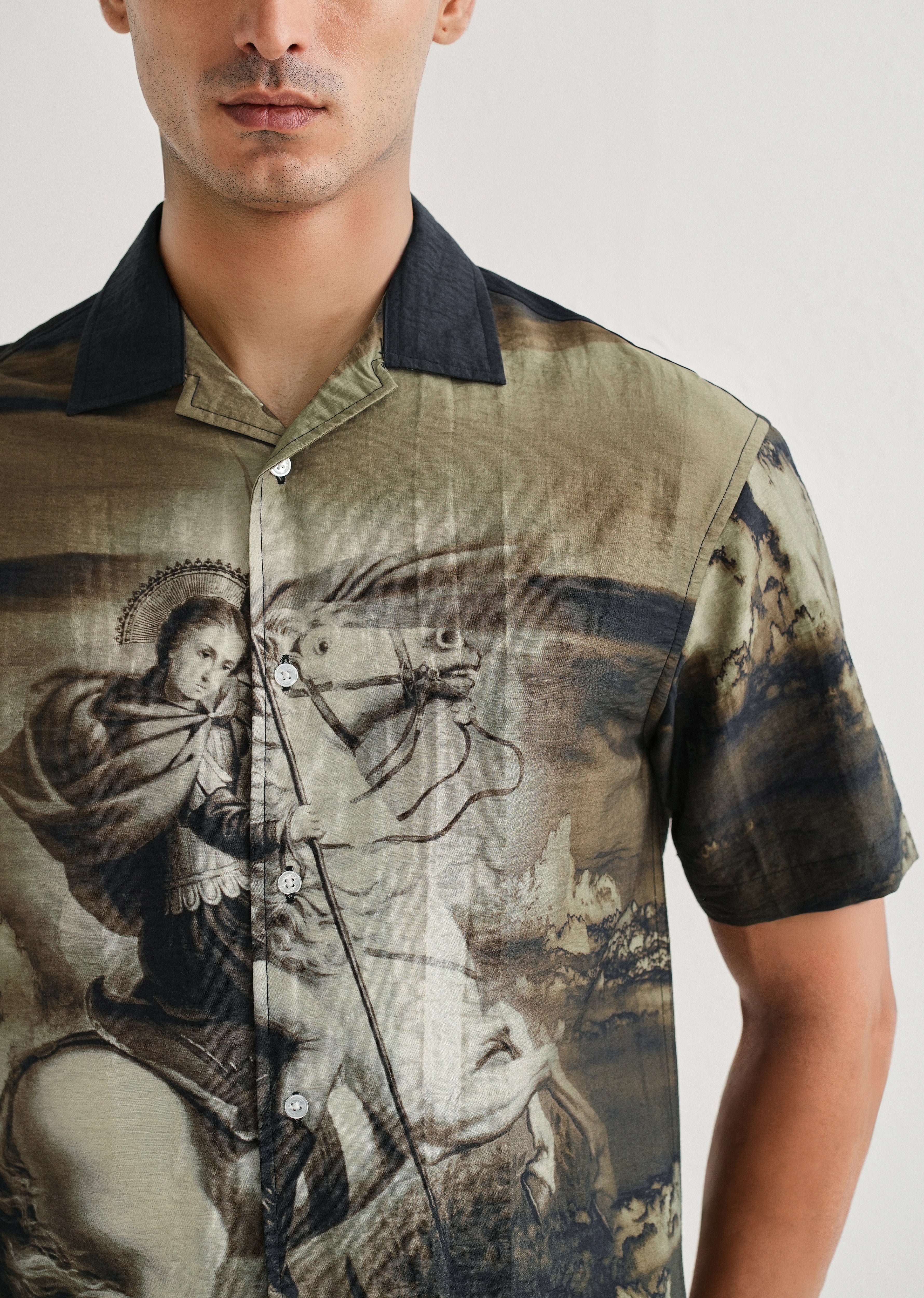Olive Vintage Placement Print Shirt - Image 5