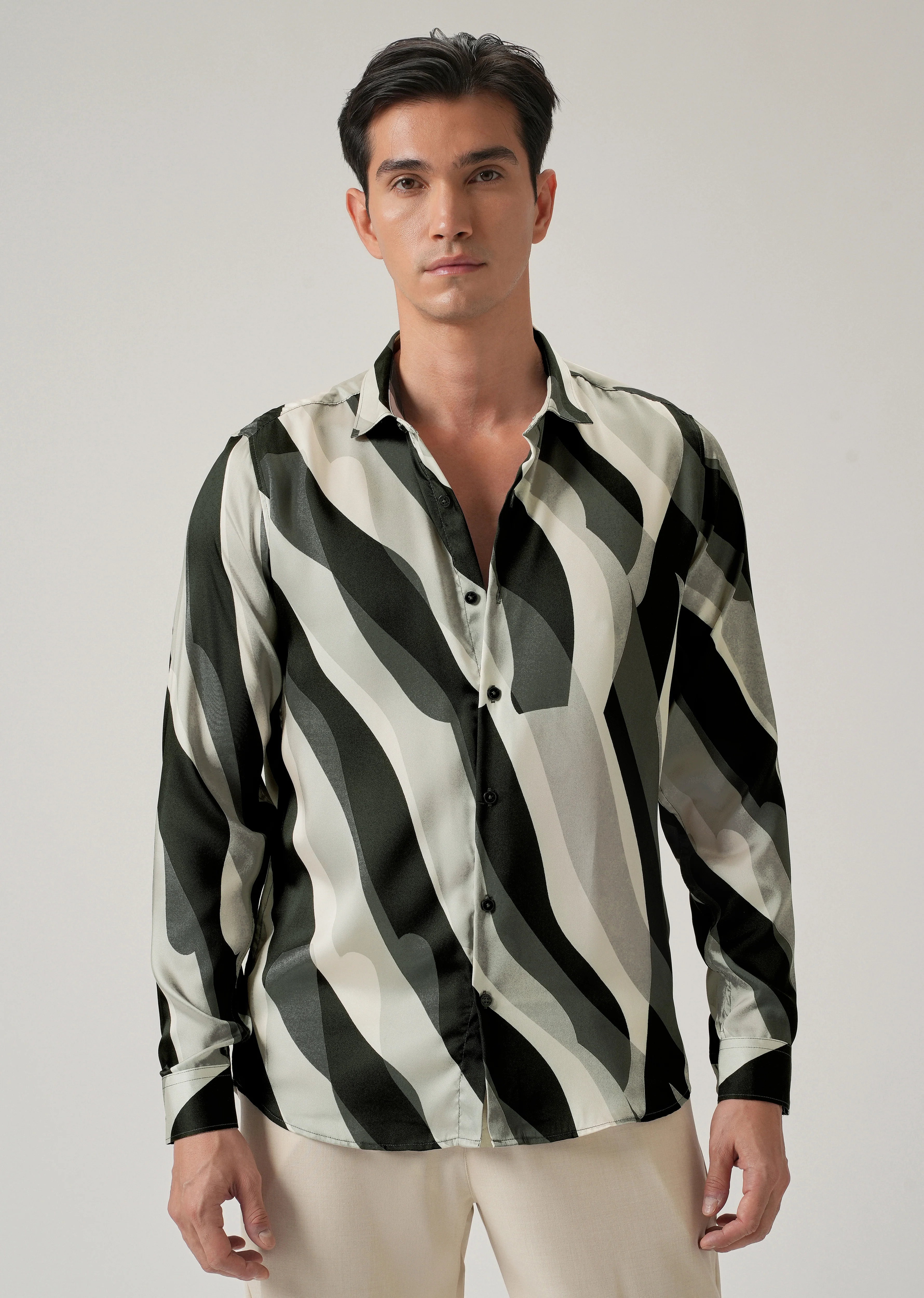 Olive Wave Print Shirt - Image 3