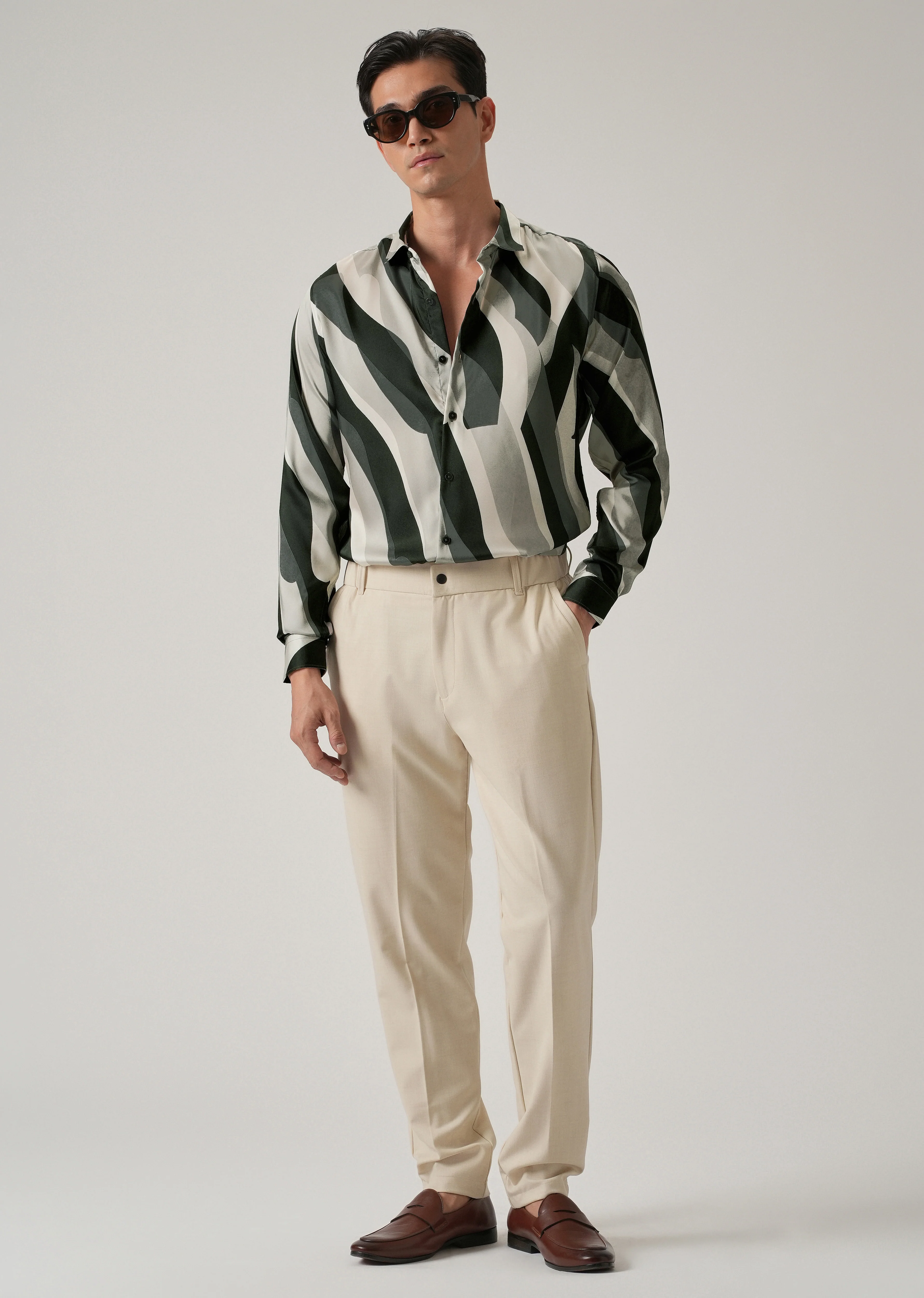 Olive Wave Print Shirt - Image 6