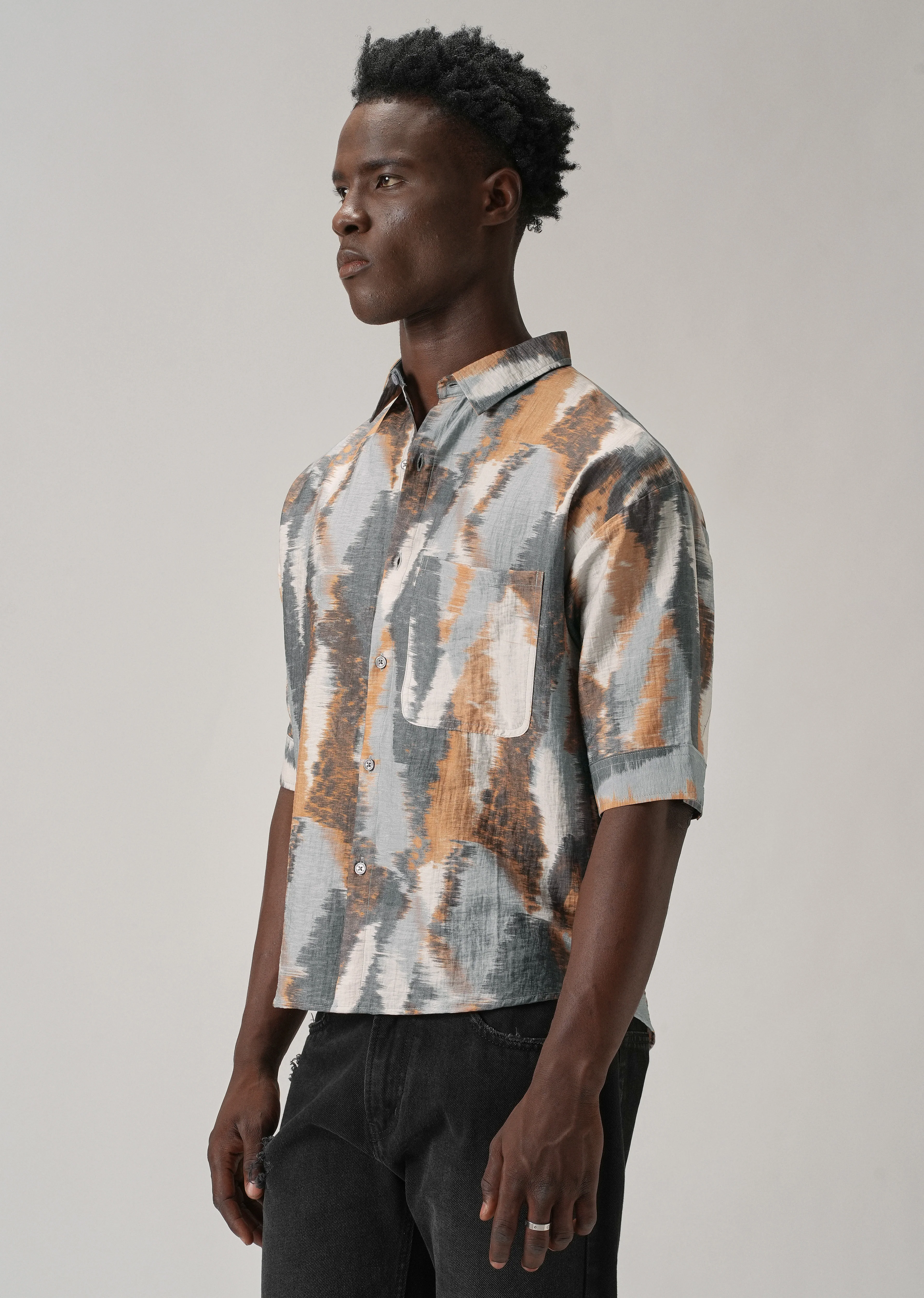 Orange Boxy Fit Abstract Printed Shirt - Image 5