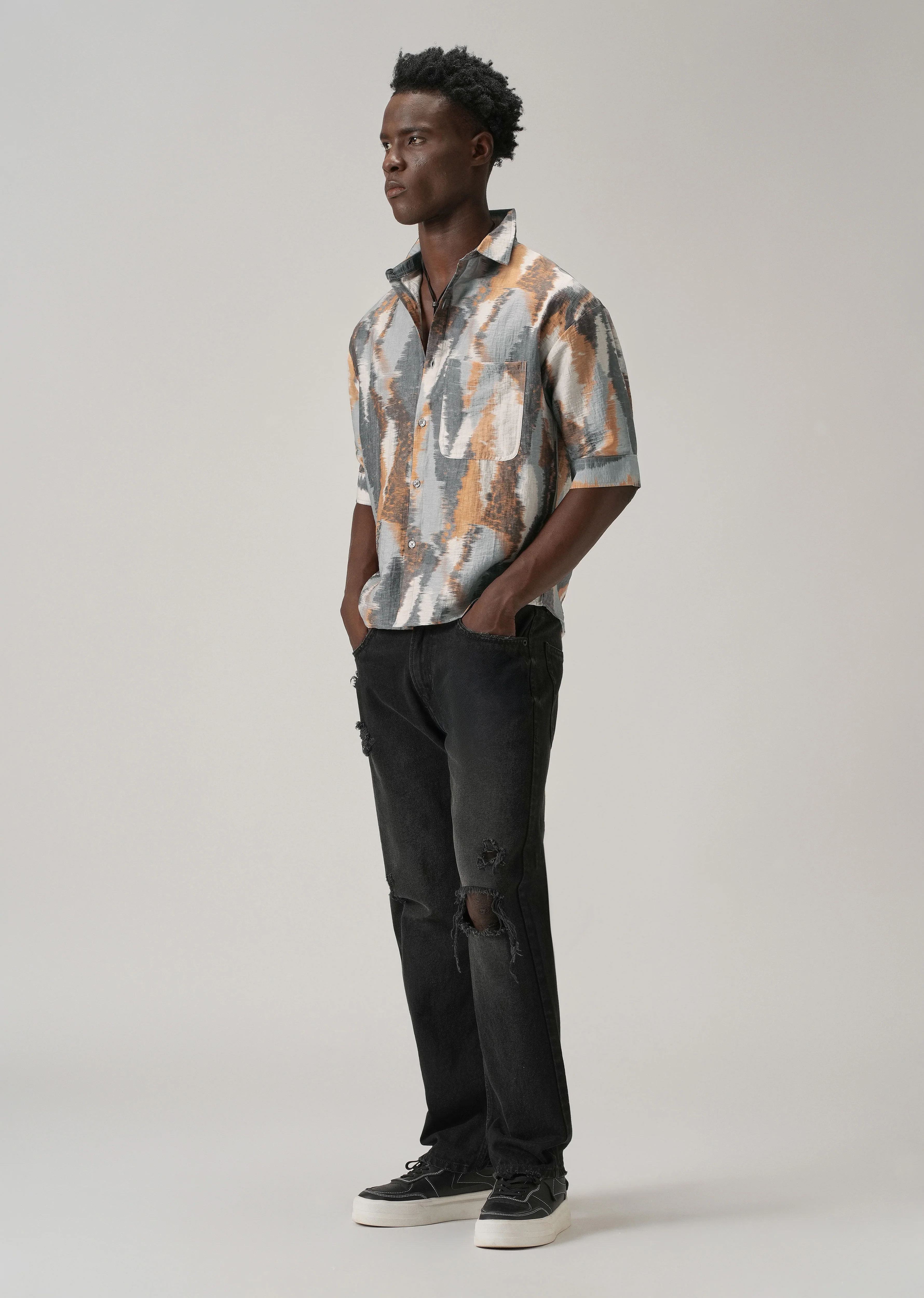 Orange Boxy Fit Abstract Printed Shirt - Image 7