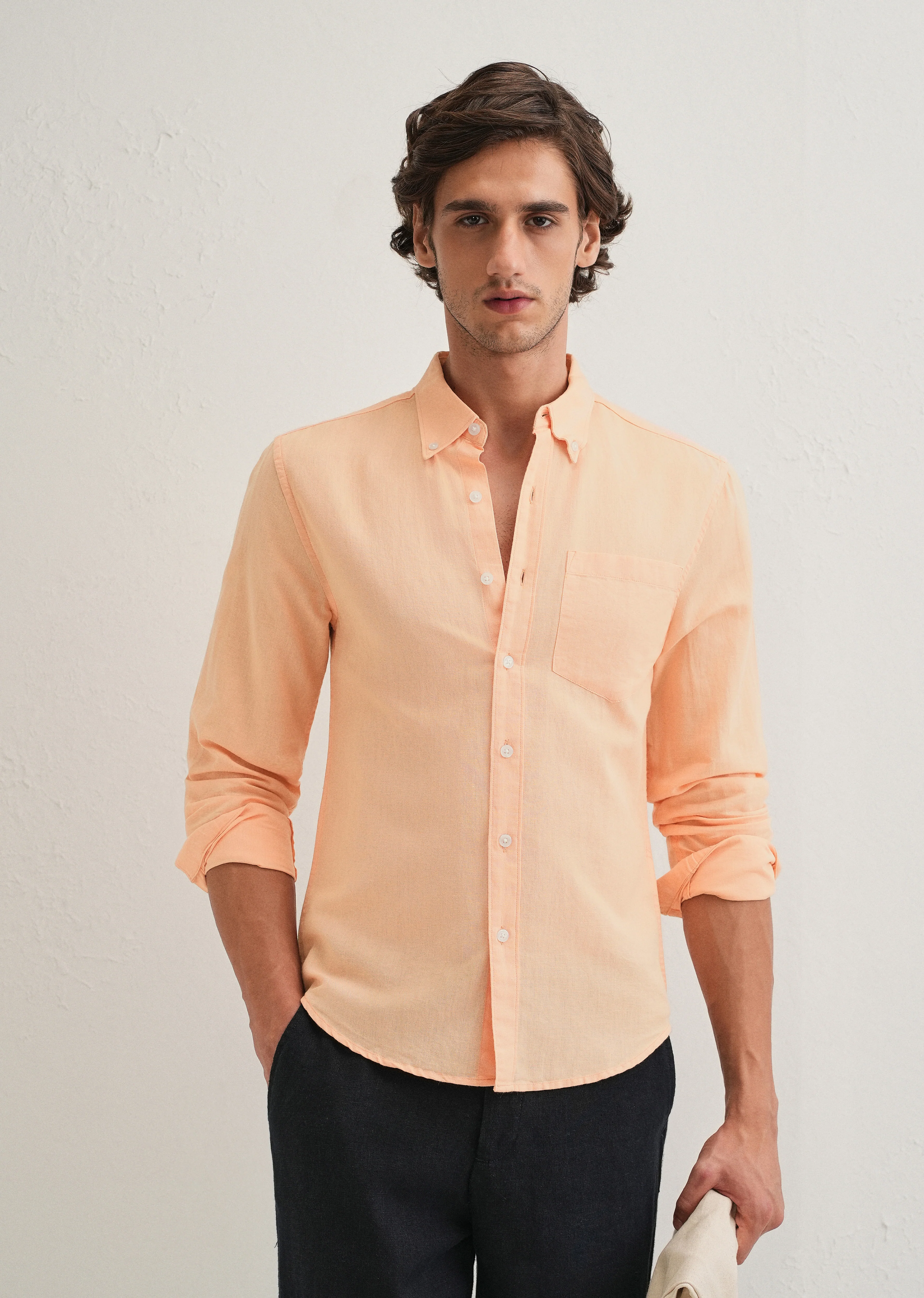Orange Cotton Linen Shirt - Image 7