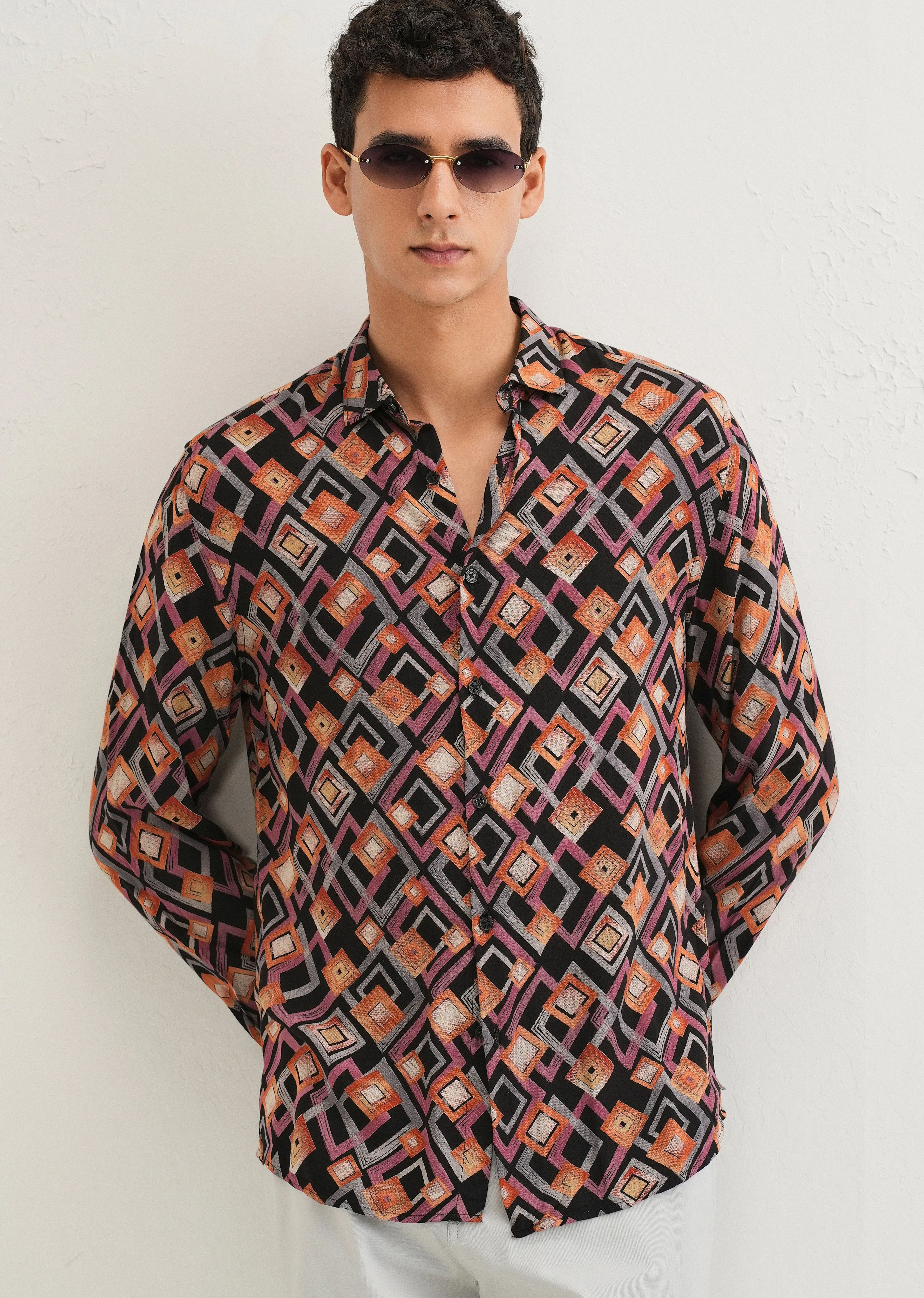 Orange Geometric Feather Shirt - Image 6