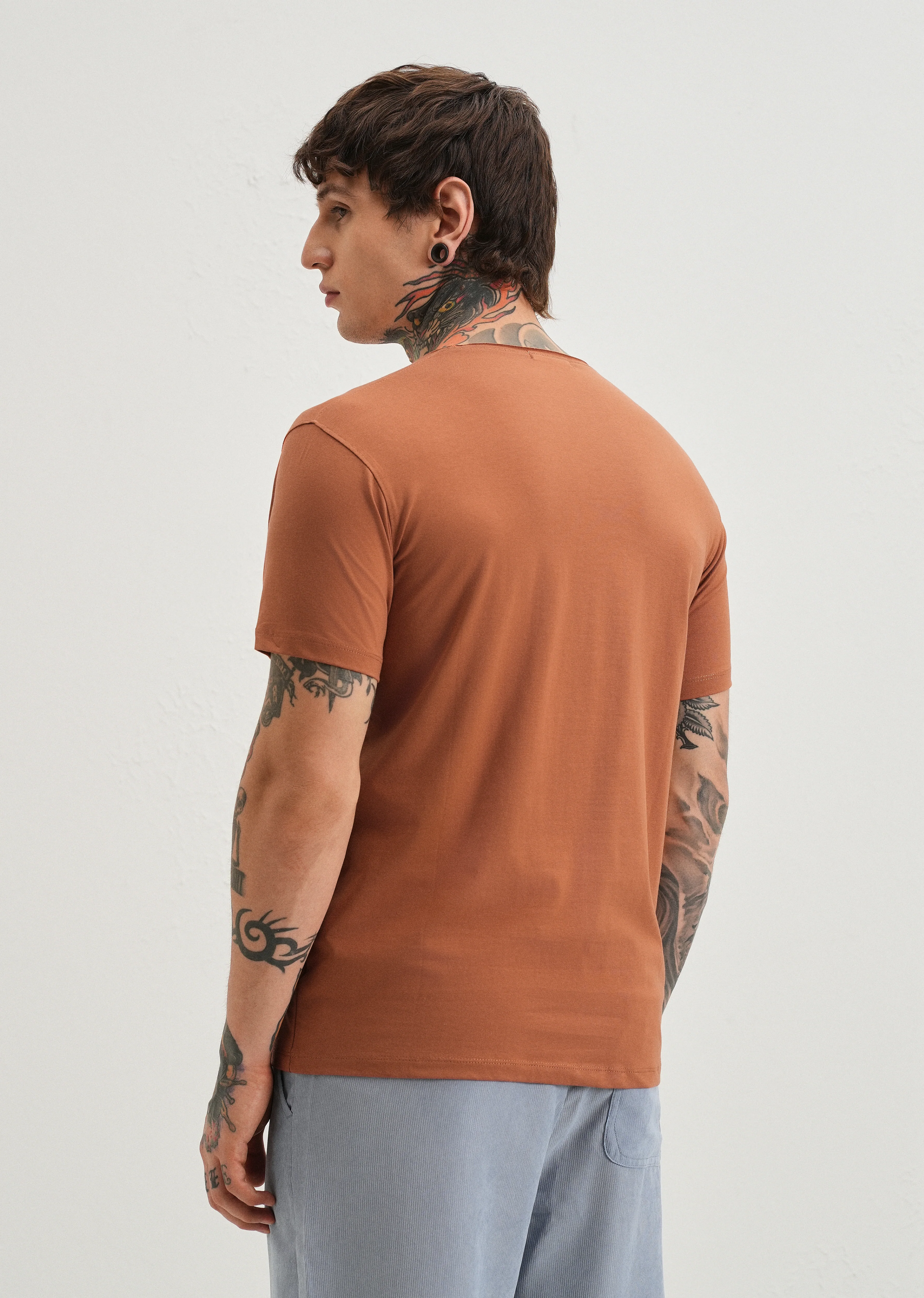 Orange Plain Round Neck T-shirt - Image 2