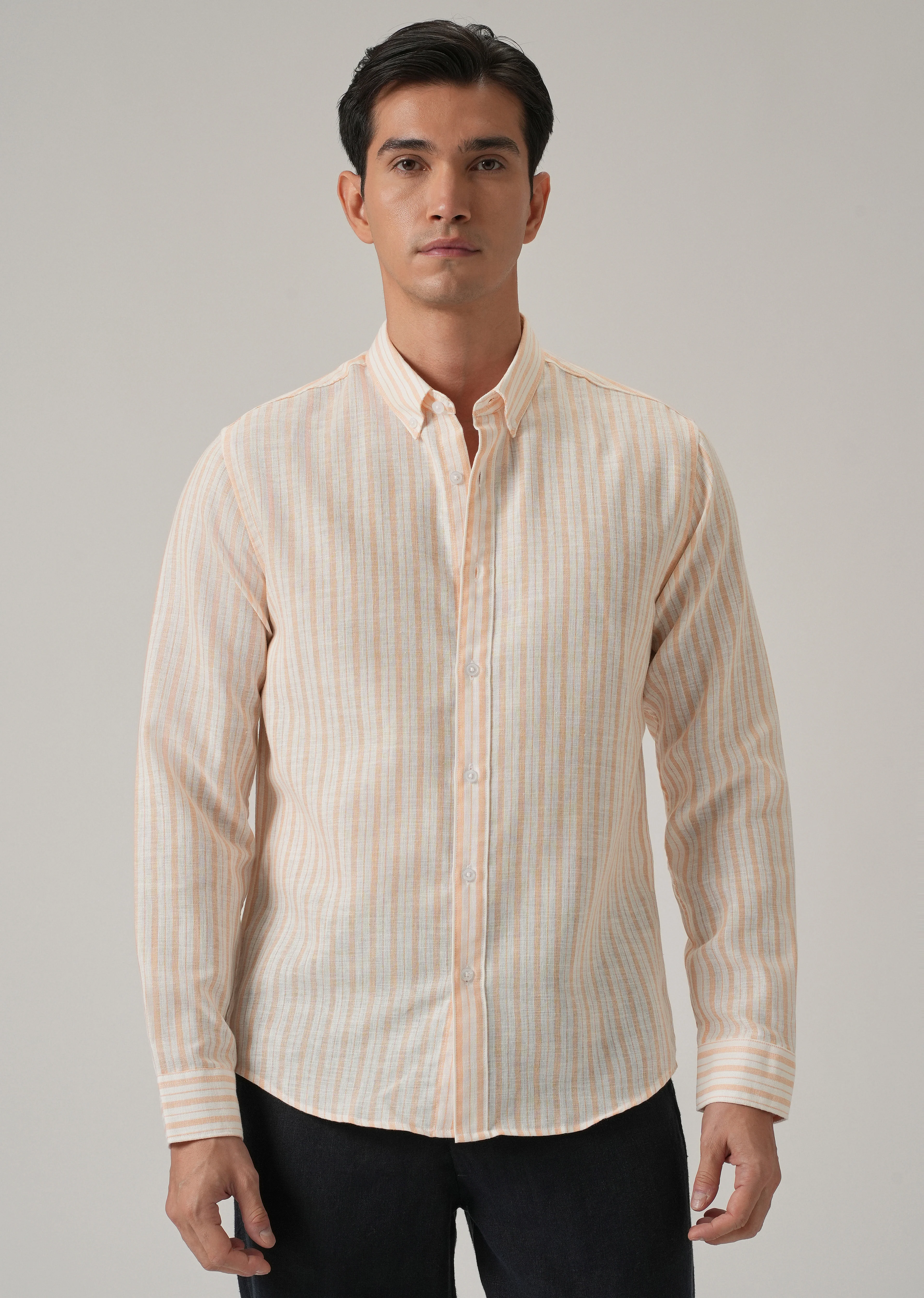 Orange Stripe Linen Shirt - Image 3
