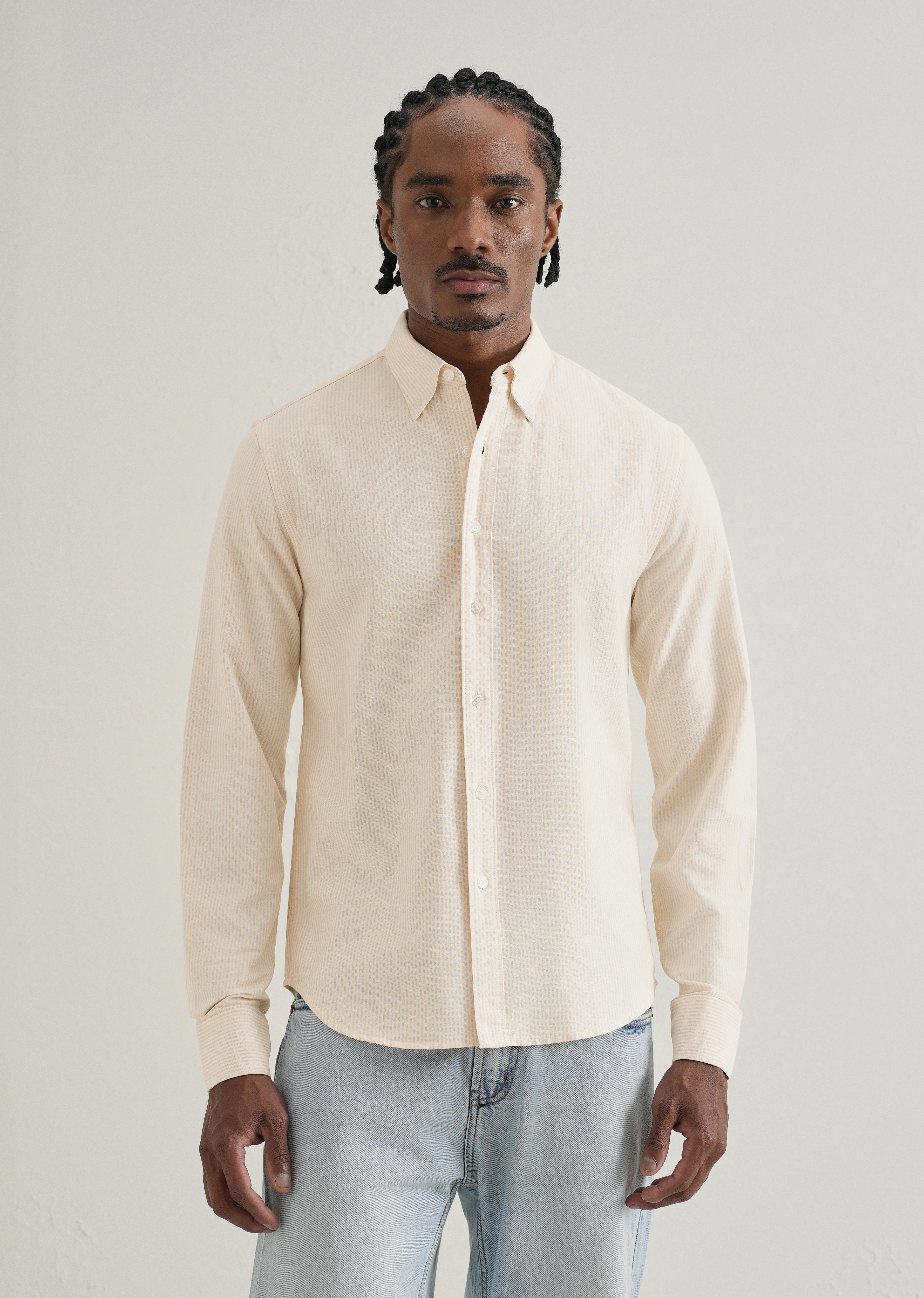 Orange Vertical Striped Cotton Shirt - Image 3
