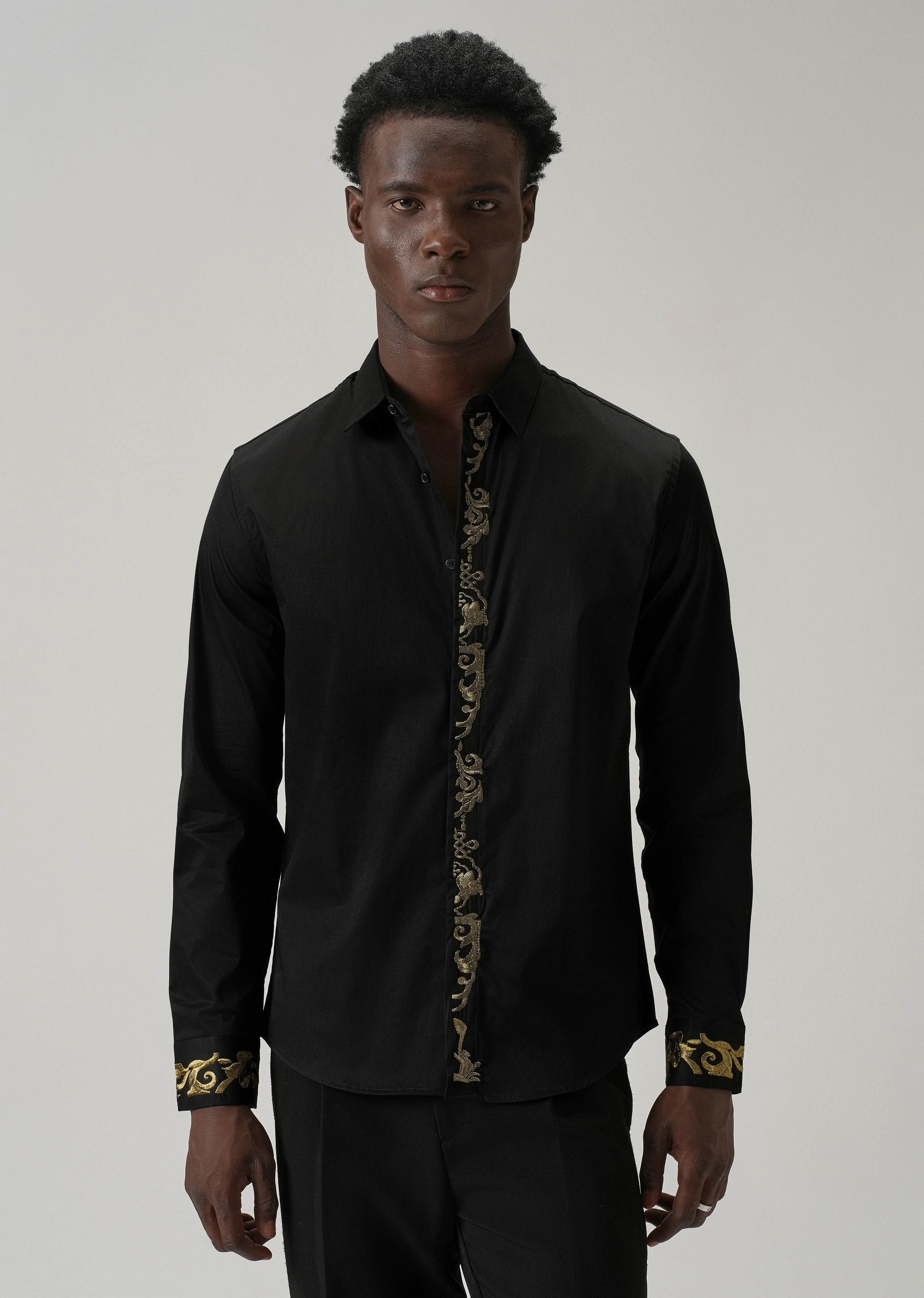 Ornate Embroidered Panel Black Designer Shirt - Image 3