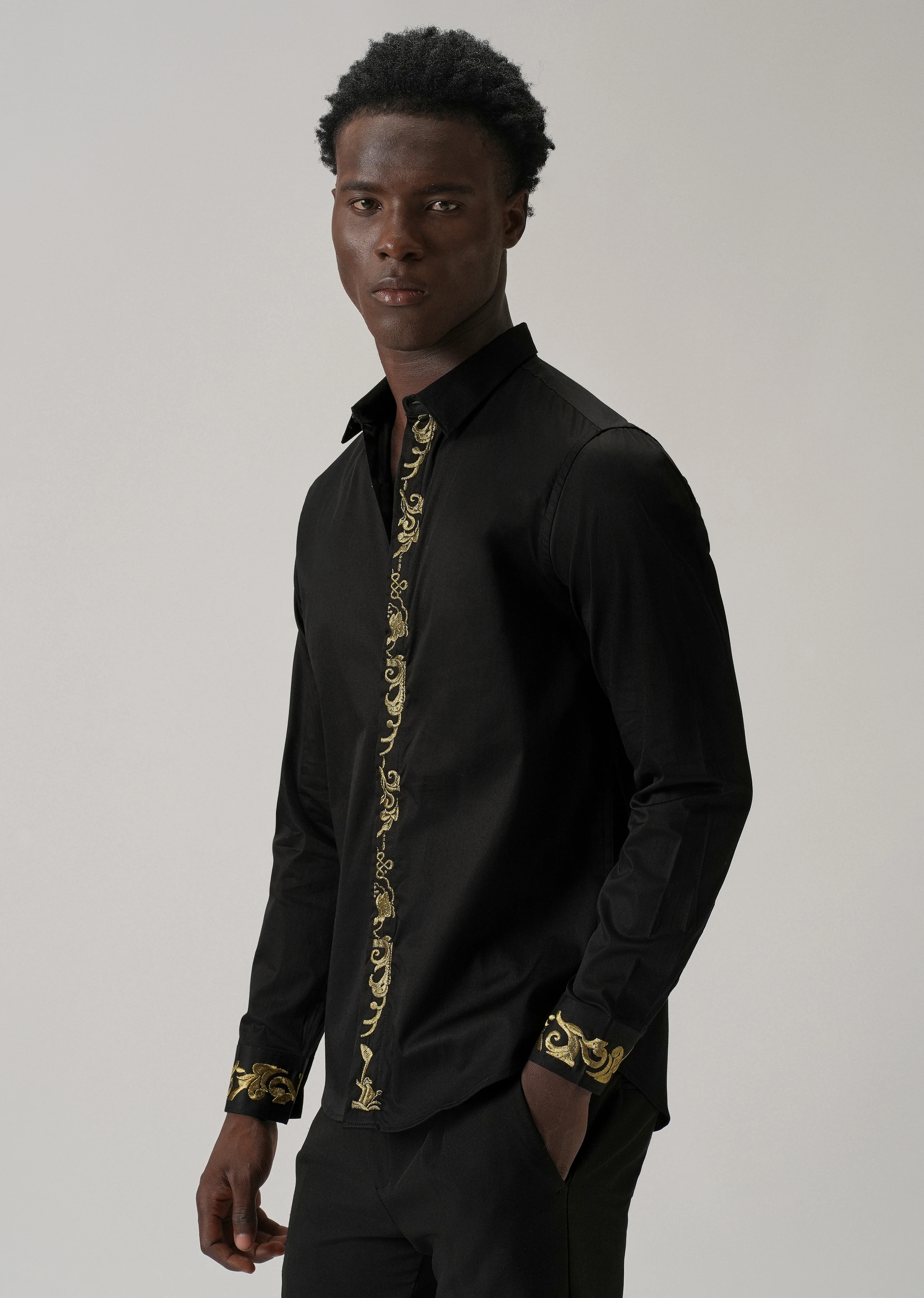 Ornate Embroidered Panel Black Designer Shirt - Image 4