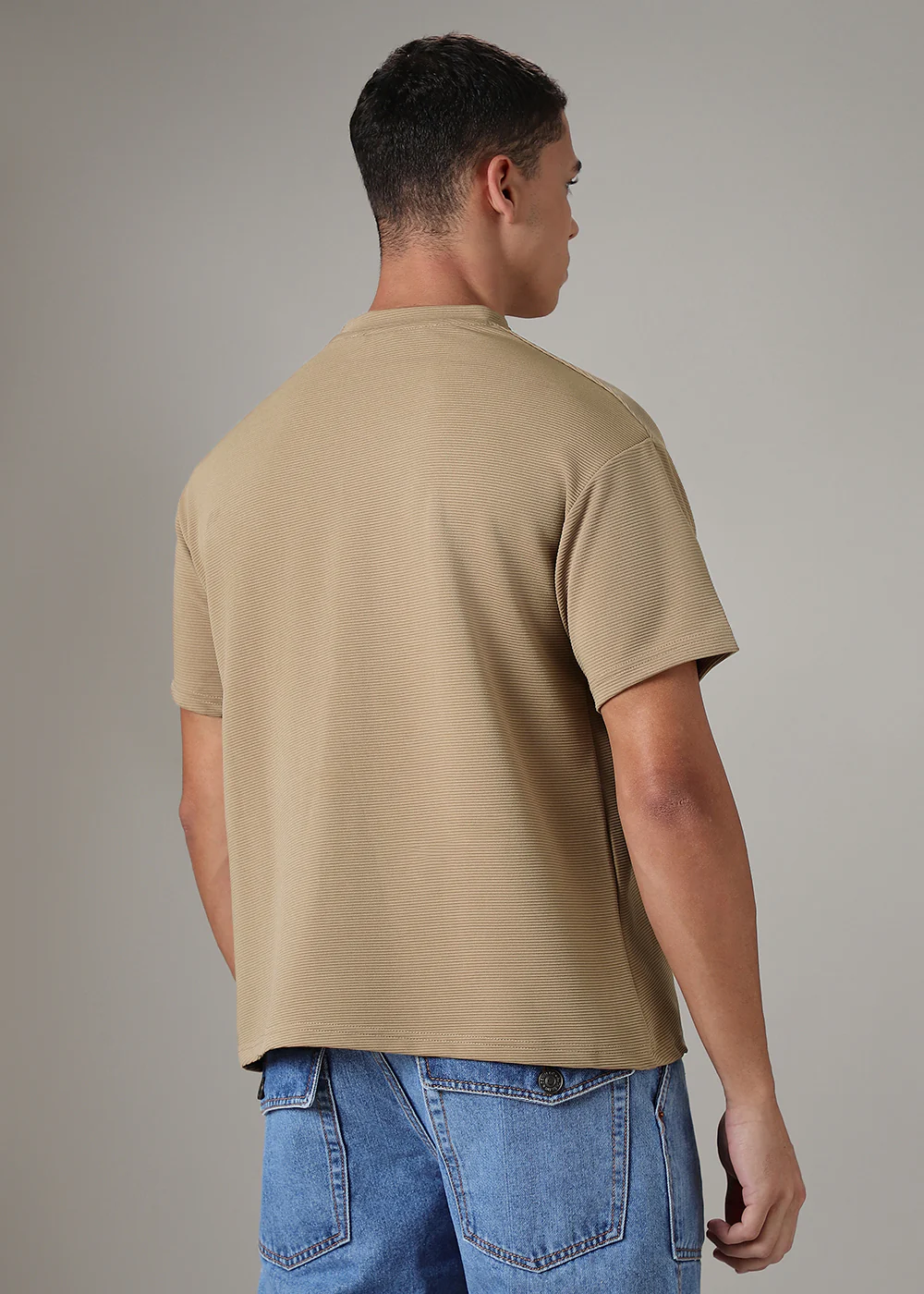 Oversized Coffee Plain Textured T-shirt - Image 4
