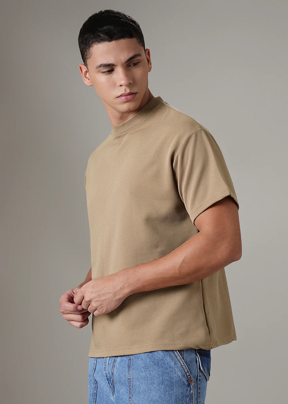 Oversized Coffee Plain Textured T-shirt - Image 5
