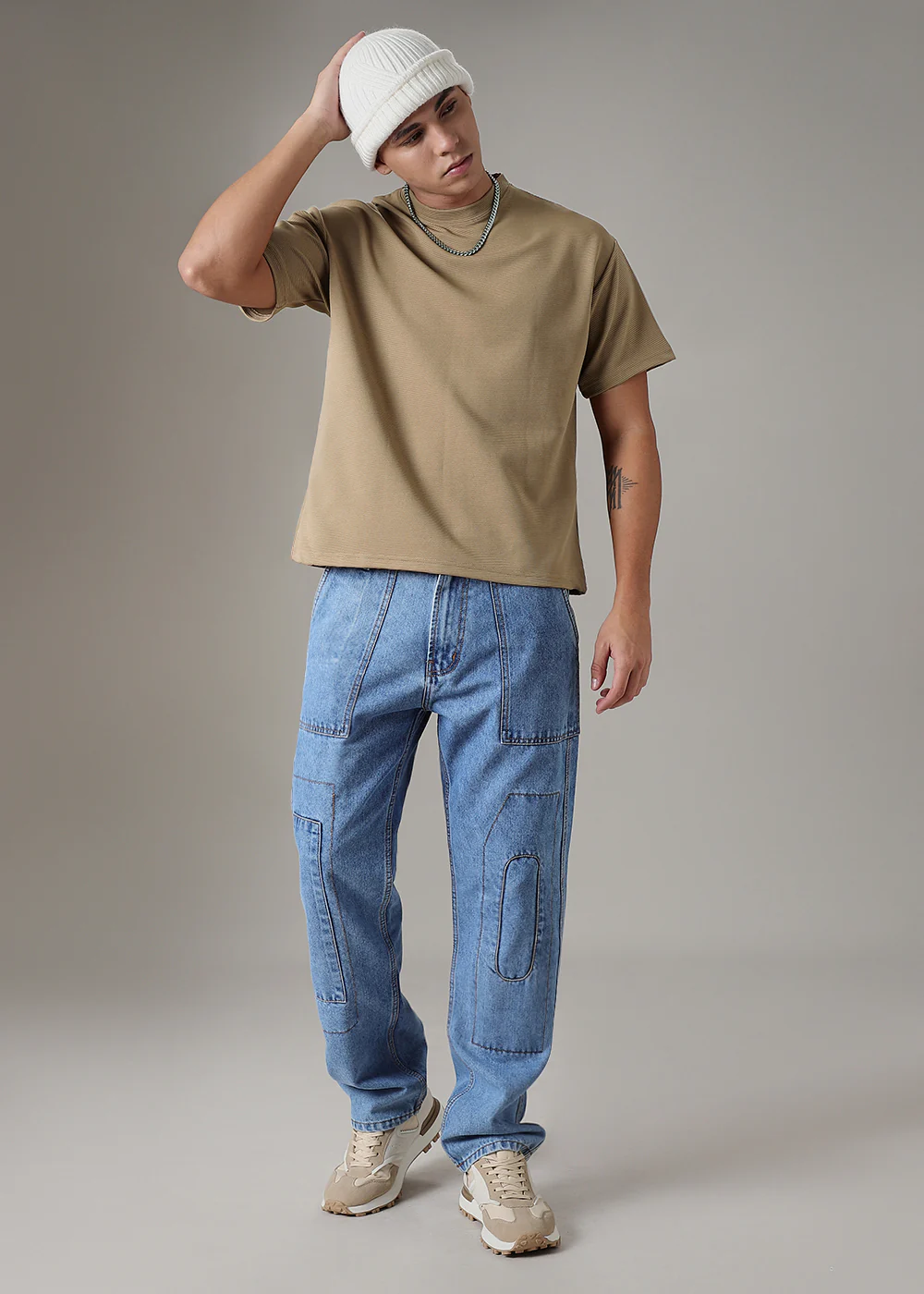 Oversized Coffee Plain Textured T-shirt - Image 6