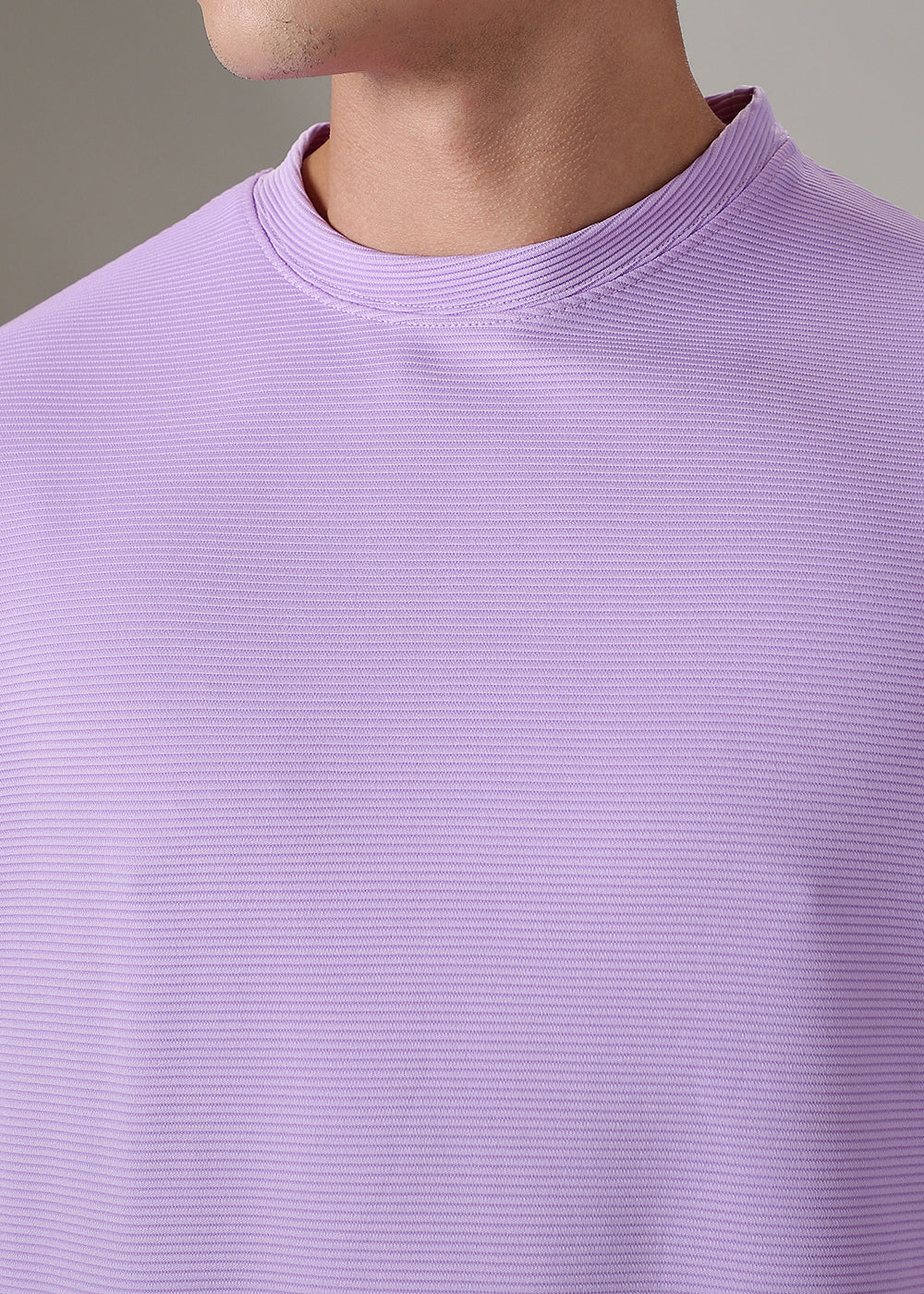 Oversized Lilac Plain Textured T-shirt - Image 2