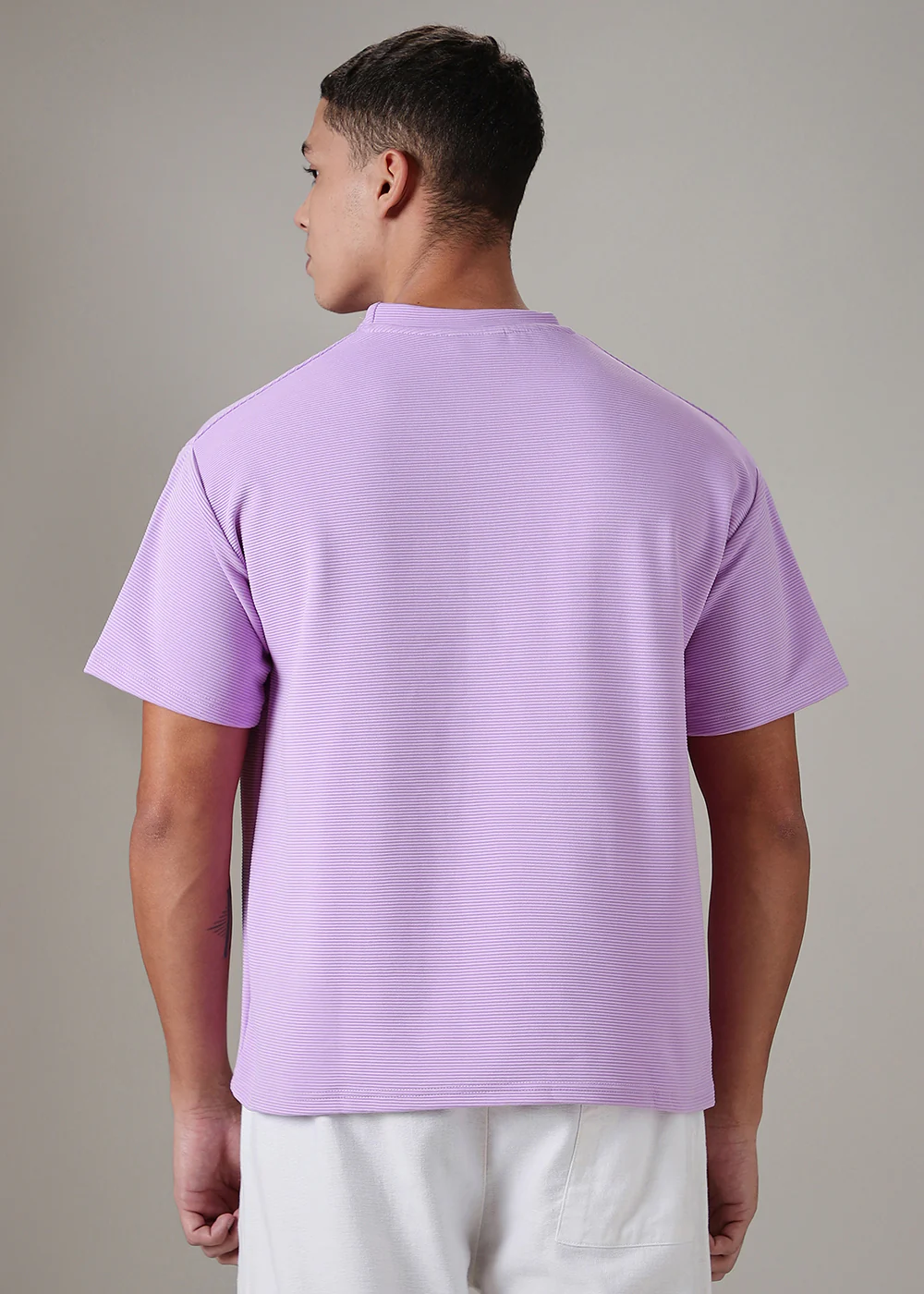 Oversized Lilac Plain Textured T-shirt - Image 4