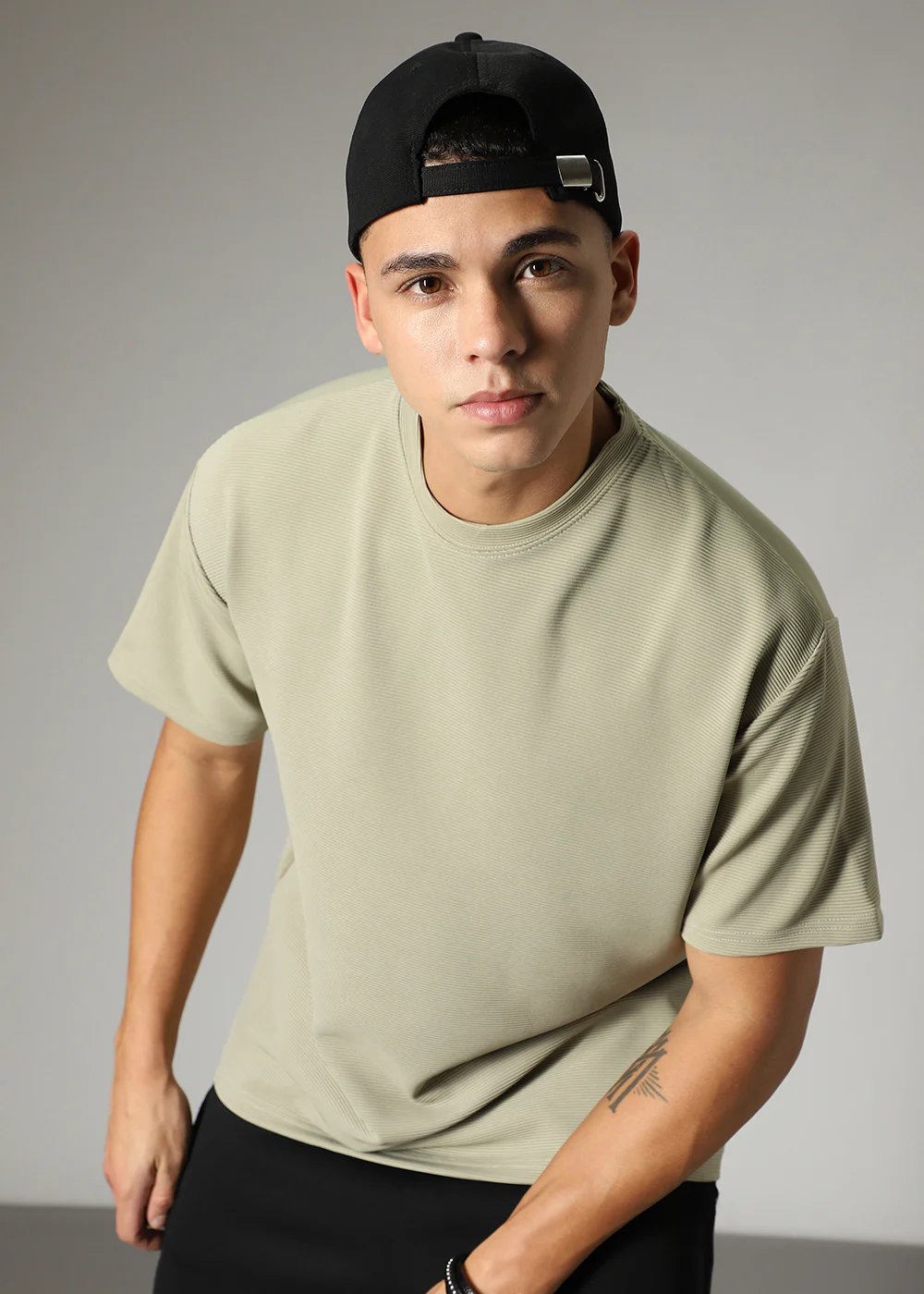 Oversized Pastel Green Plain Textured T-shirt - Image 6