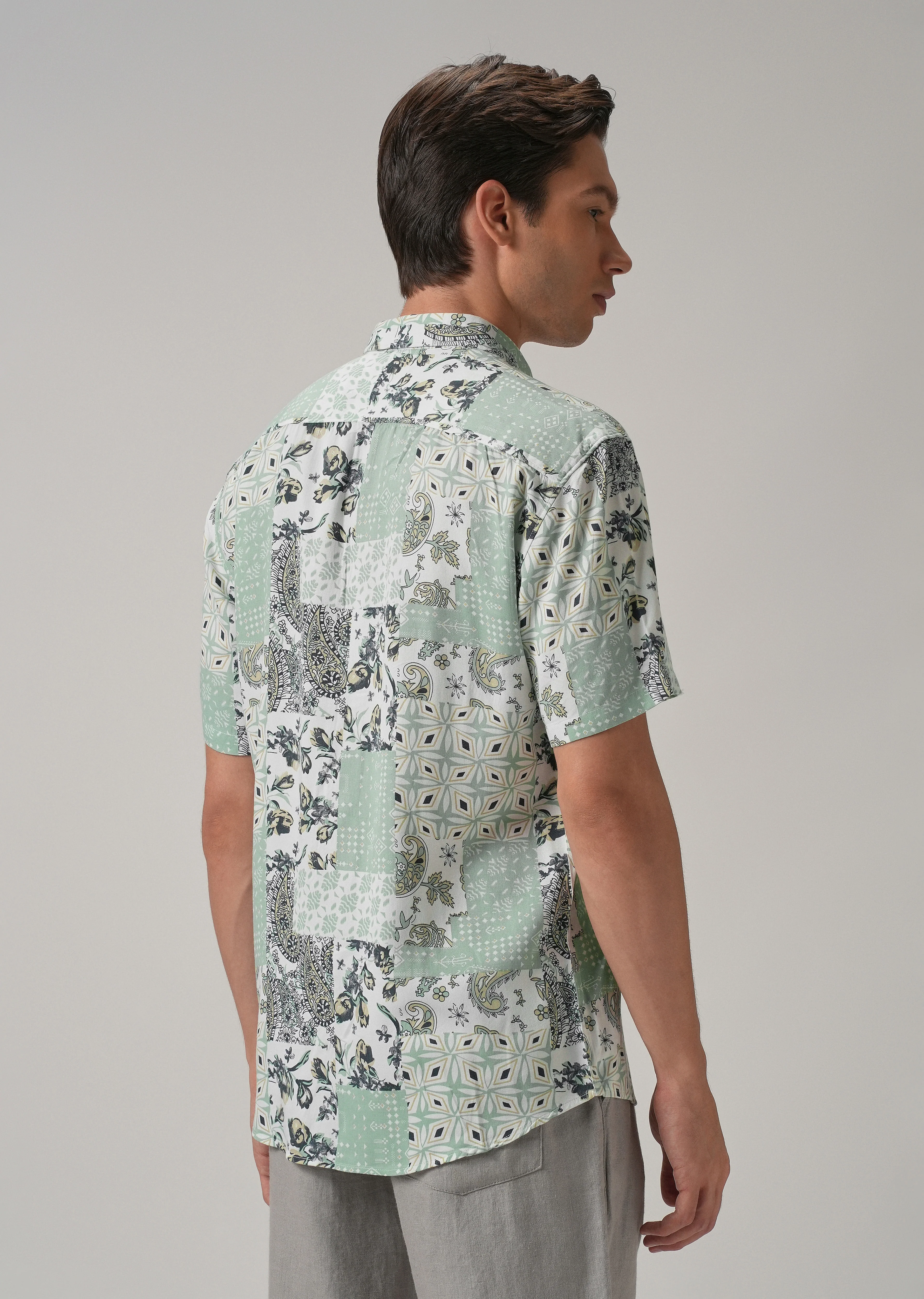 Paisley Mint Green Print Half Sleeve Shirt - Image 2