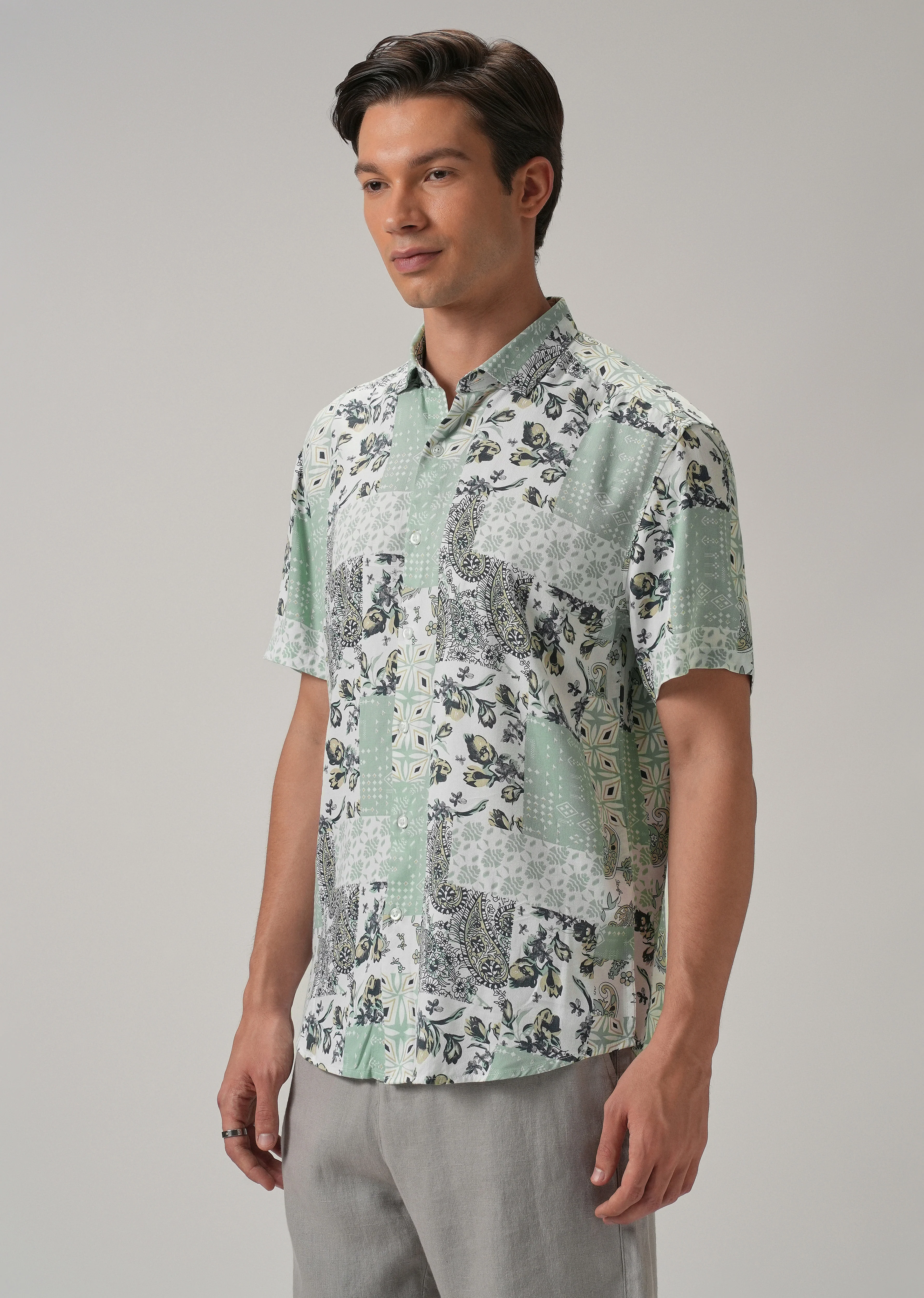 Paisley Mint Green Print Half Sleeve Shirt - Image 4