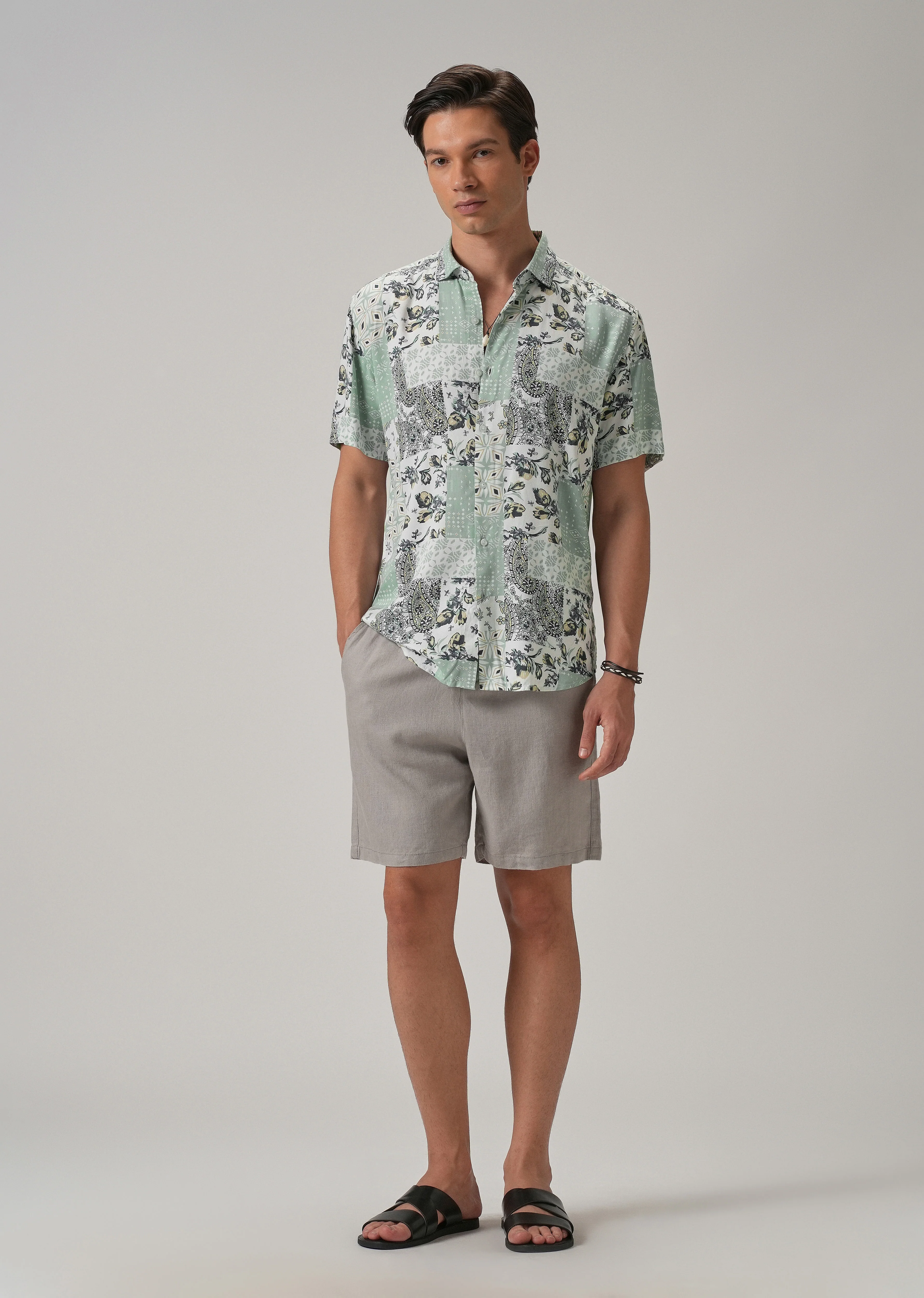 Paisley Mint Green Print Half Sleeve Shirt - Image 6